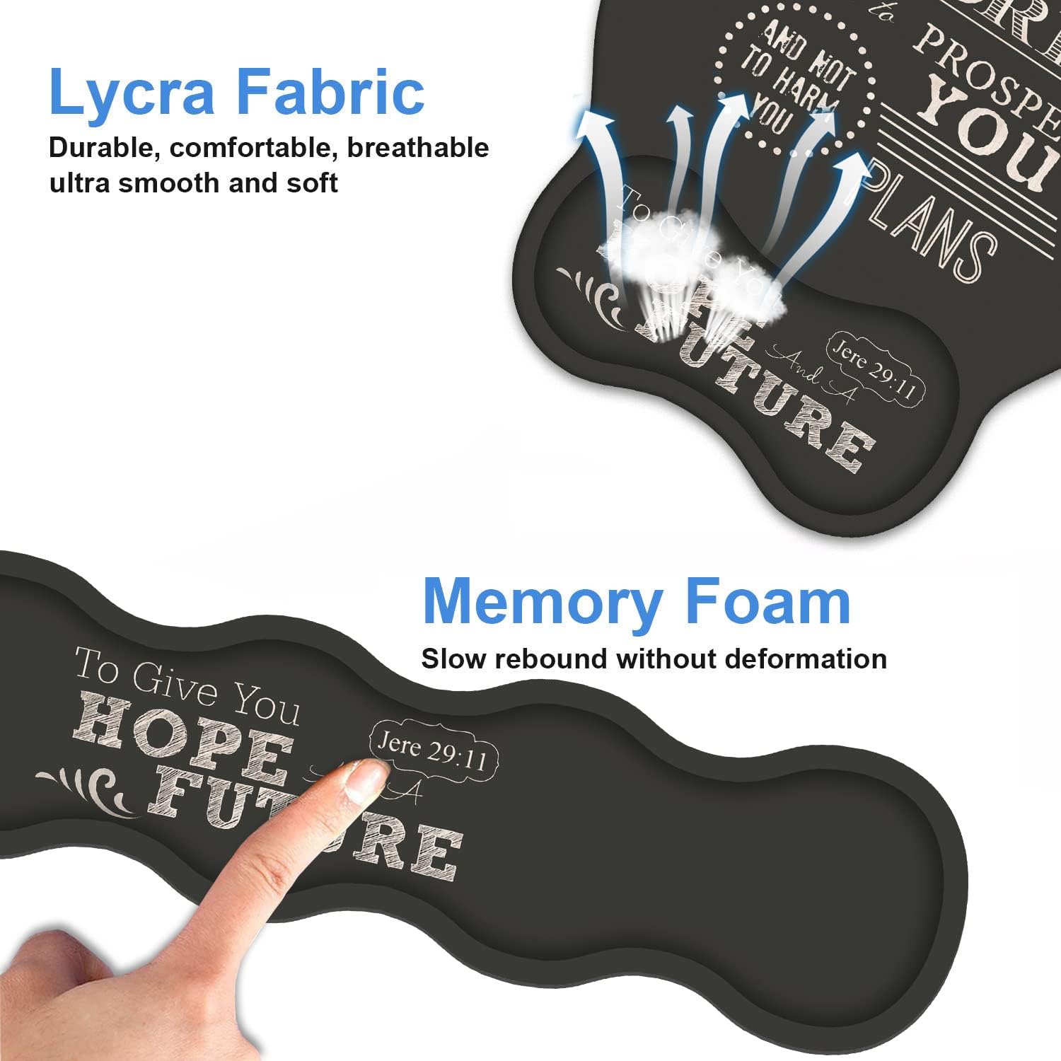 Wrist Rest Support Ergonomic Gel Mouse Pad & Memory Foam Keyboard Set, Non-Slip Rubber PU Base for Home Office Working Studying Easy Typing & Pain Relief, Bible Verse Jeremiah 29:11