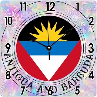 Travel Souvenir Hanging Wall Clock Antigua and Barbuda Flag PVC Wall Clock Antigua and Barbuda Clocks for Wall Battery Operated Clock for Living Room 12x12in Housewarming Gift