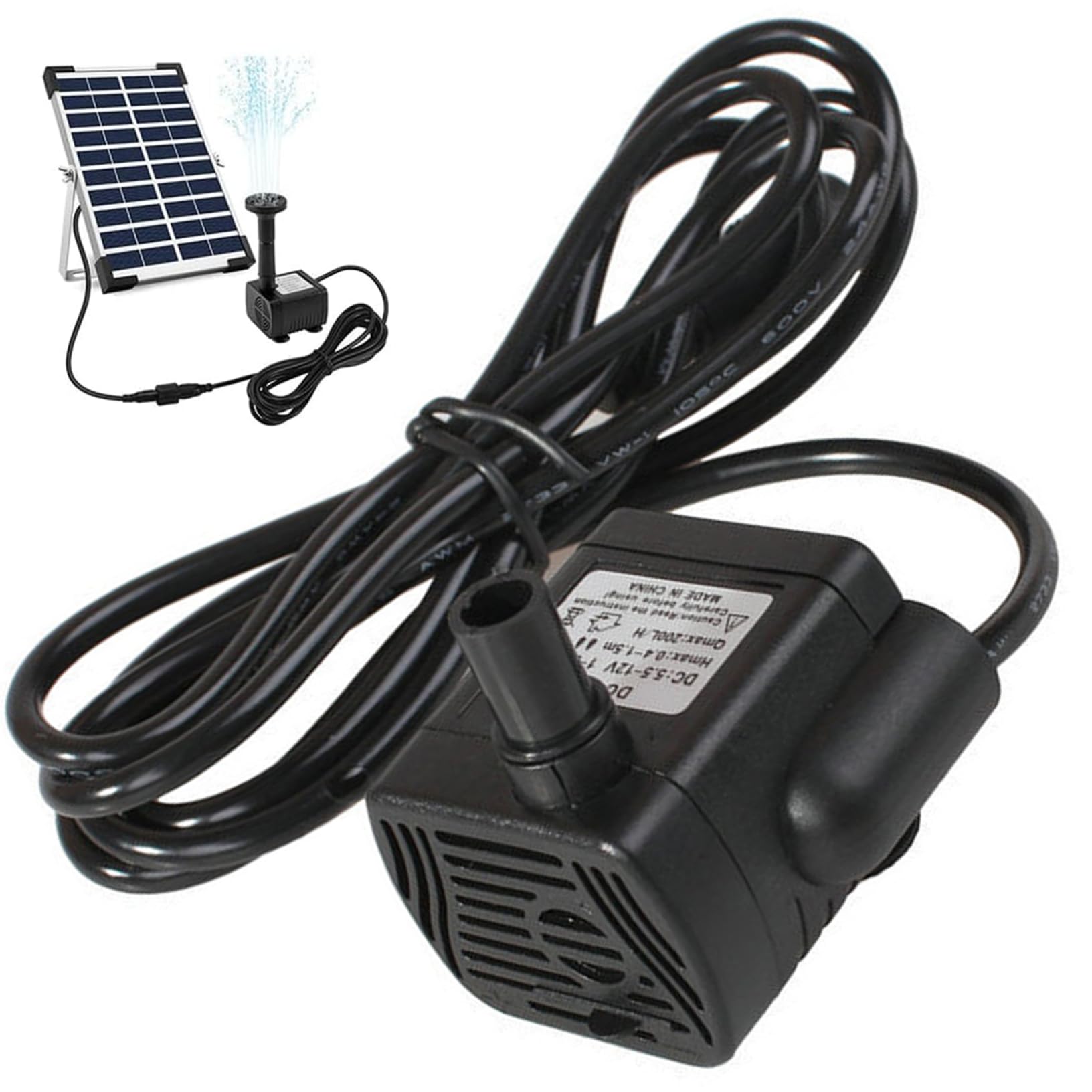 Solar Water Pumps, DC 5.5V-12V 3W Mini Solar Fountain Pumps, 300L/H Quiet Waterproof Water Feature, 4.9ft Spraying Distance for Aquarium, No Panel.