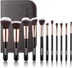 Noble Gold Makeup Brush 11 Piece Set With Brown Cosmetic Pouch (Noble Gold)