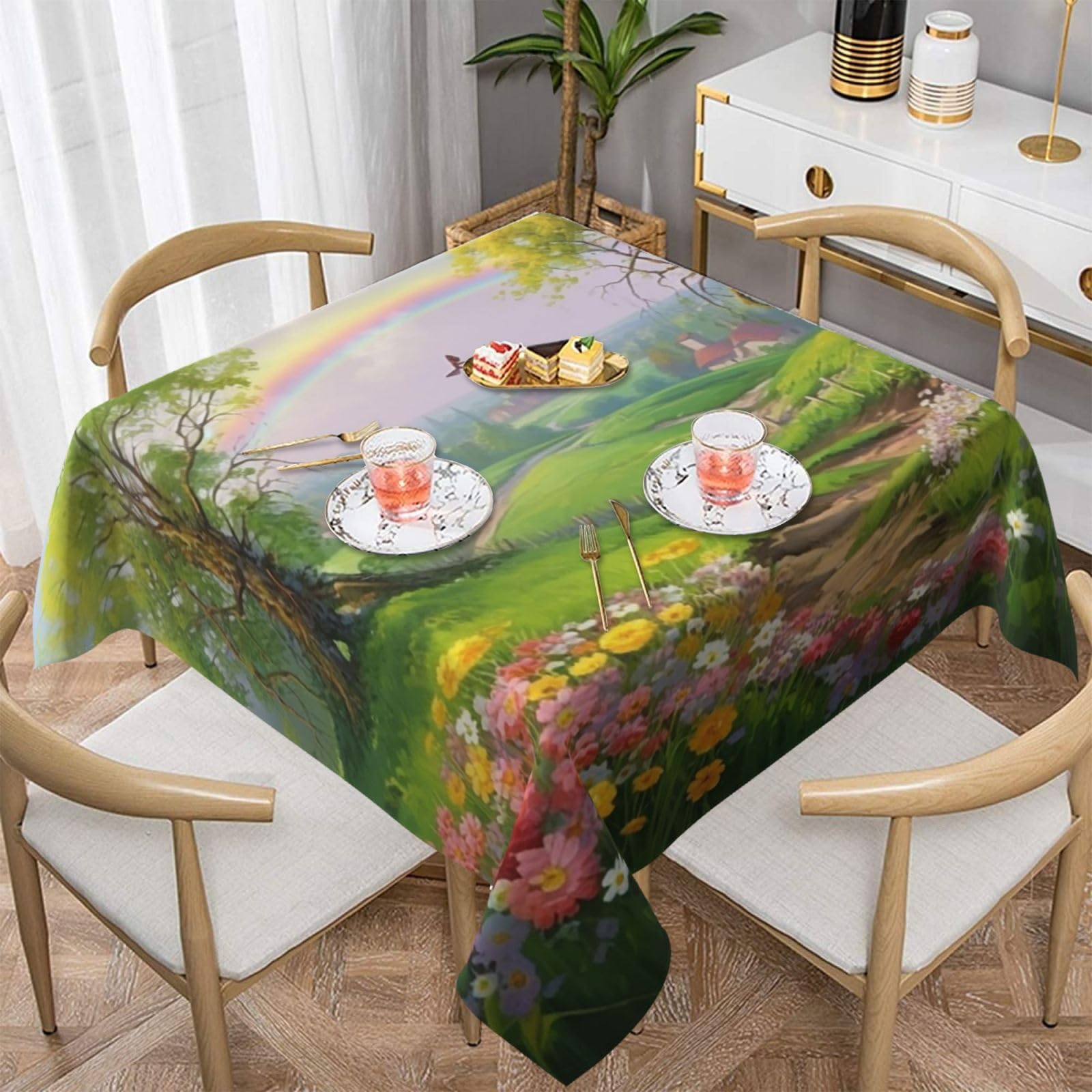 Nappe de style paysage printanier au textile infroissable et haut de gamme