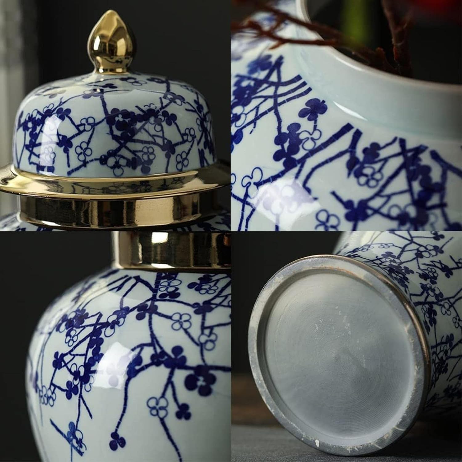 Classic Blue and White Ginger Jar, Ceramic Chinoiserie Decorative Jars for Home, Office, Flower Vase Pocelain (Size : 39cm x 18cm)