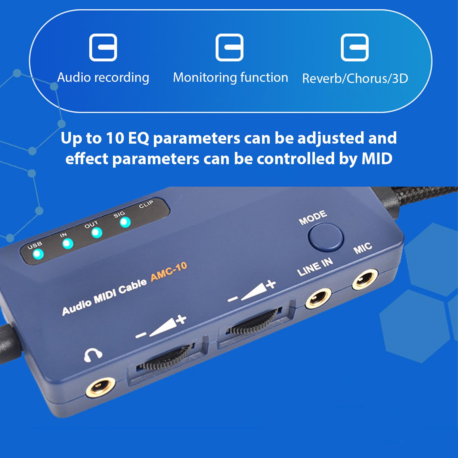 Luocute Cavo MIDI a USB, Interfaccia Audio MIDI per Editing di Registrazioni con Effetti Sonori 3D Reverb Chorus Integrati, Uscita di Ingresso Standard a 5 Pin per Tastiera, (Interfaccia da a