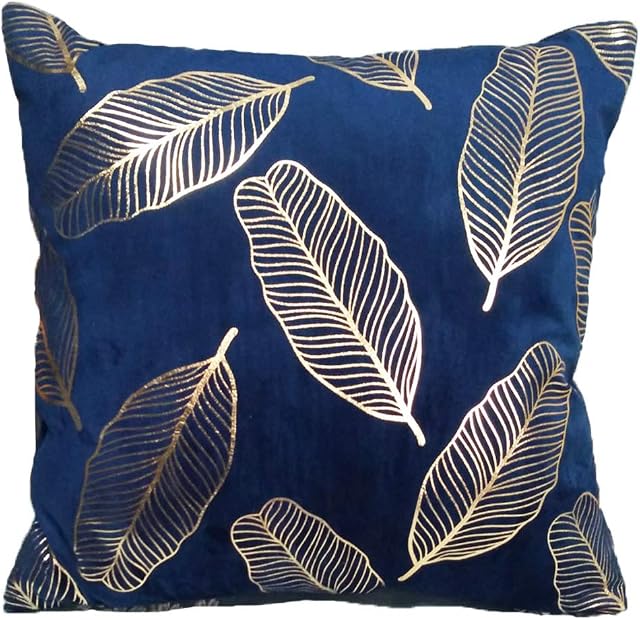 ZUODU 45cm x 45cm Velvet Decorative Throw Blue Pillow Cover Navy Cushion Case Pillow Case - Gold Leaf(Blue)