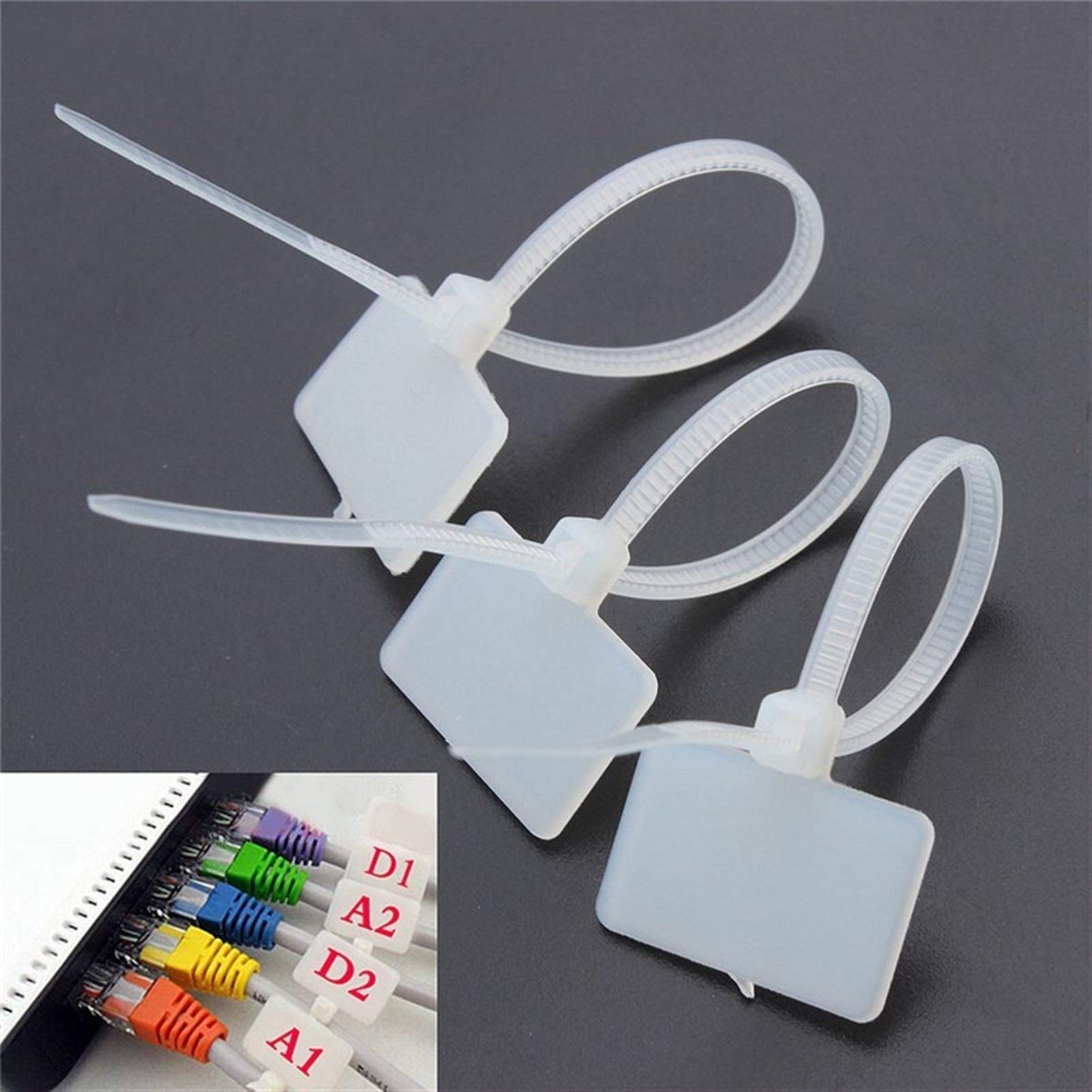 XINGO Nylon-Kabelbinder Mit Beschriftungs-Etikett – 50 Stück, 25,4 Cm, Weiß, Feuerfest & Hitzebeständig