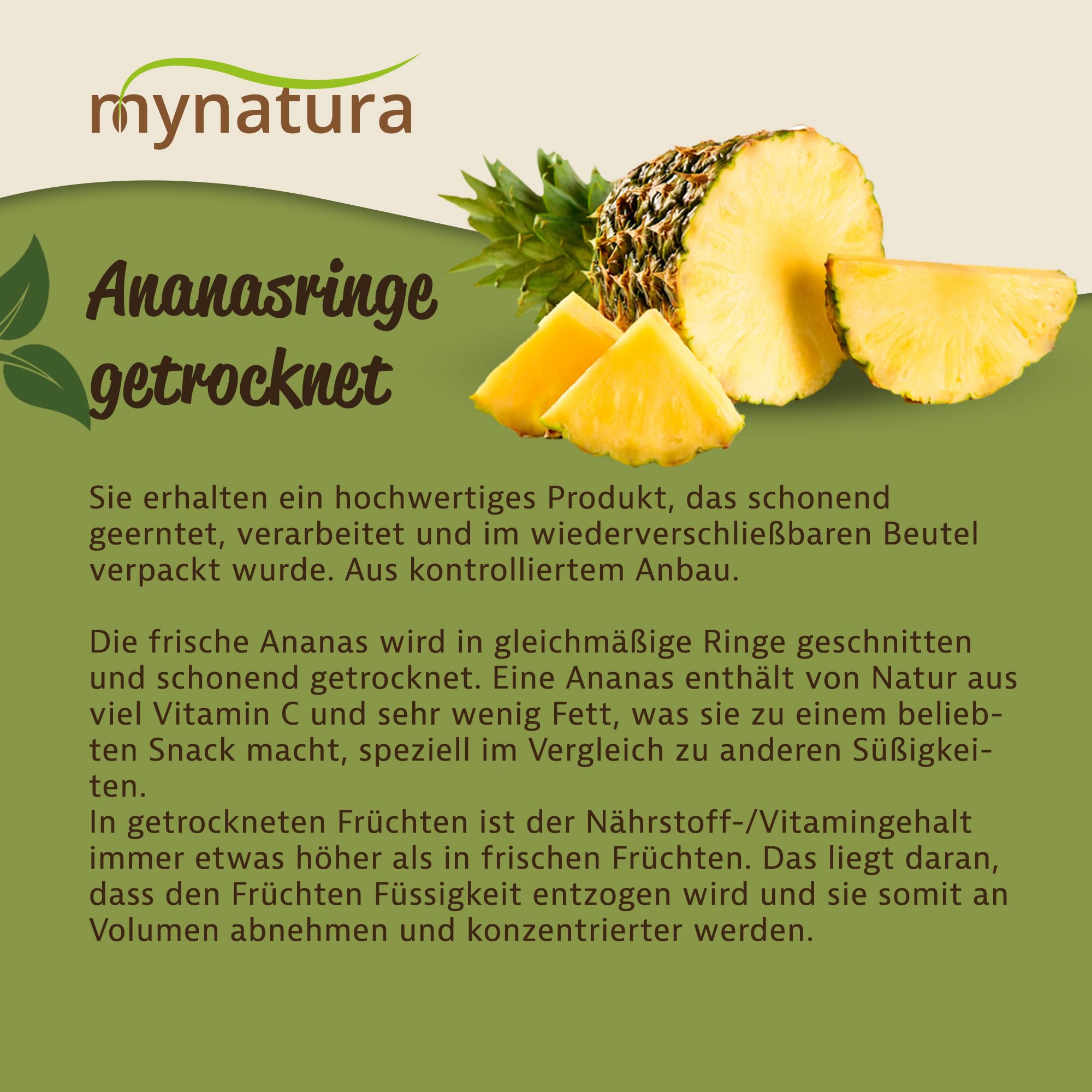 Mynatura Ananasringe getrocknet I Ohne Zusätze I Naturbelassen I Ananas I Backen I Kochen I Snack I Müsli I Vegan I Beutel (2x 1000g)
