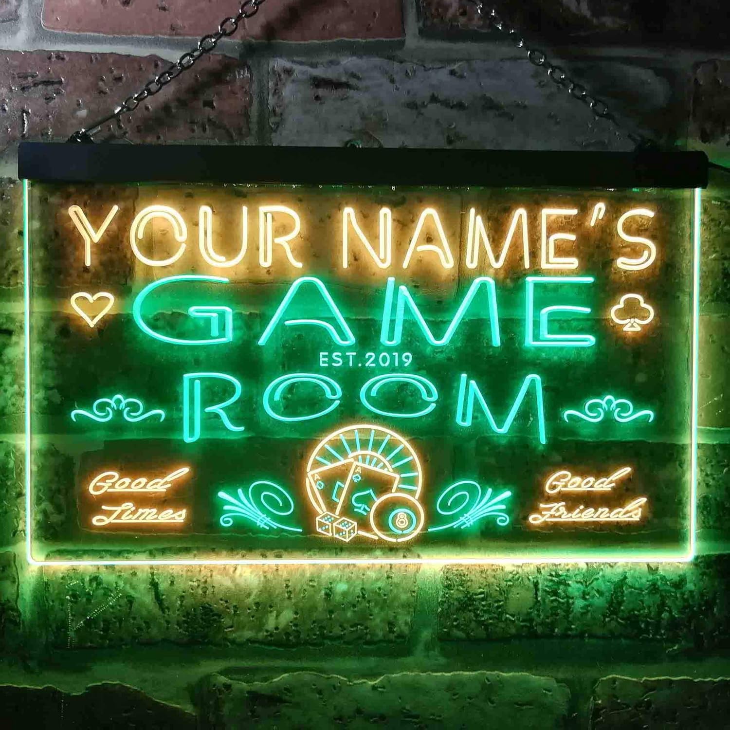 ADVPRO Personalized Your Name Est Year Theme Game Room Man Cave Dual Color LED Neon Sign Green & Yellow 12" x 8.5" st6s32-PL1-tm-gy