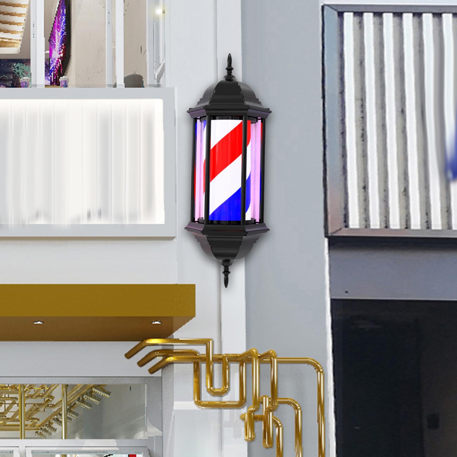 Oshhni Barber Pole Licht Barber Shop Pole LED Lampe Barbershop Rotierenden Licht für Outdoor, rot blau Streifen, 68PCA