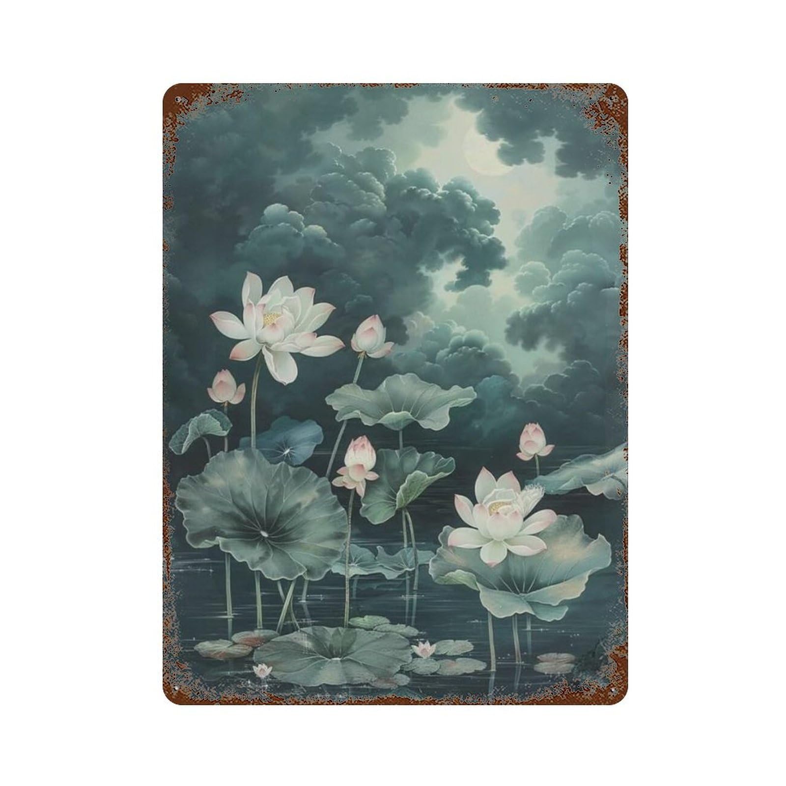 xiaoxiaoshen Still Life White Lotus Wall Decor Art Metal Tin Poster Modern Home Decor Art Home Bar Shop Decorations Vintage Sign 40x30cm