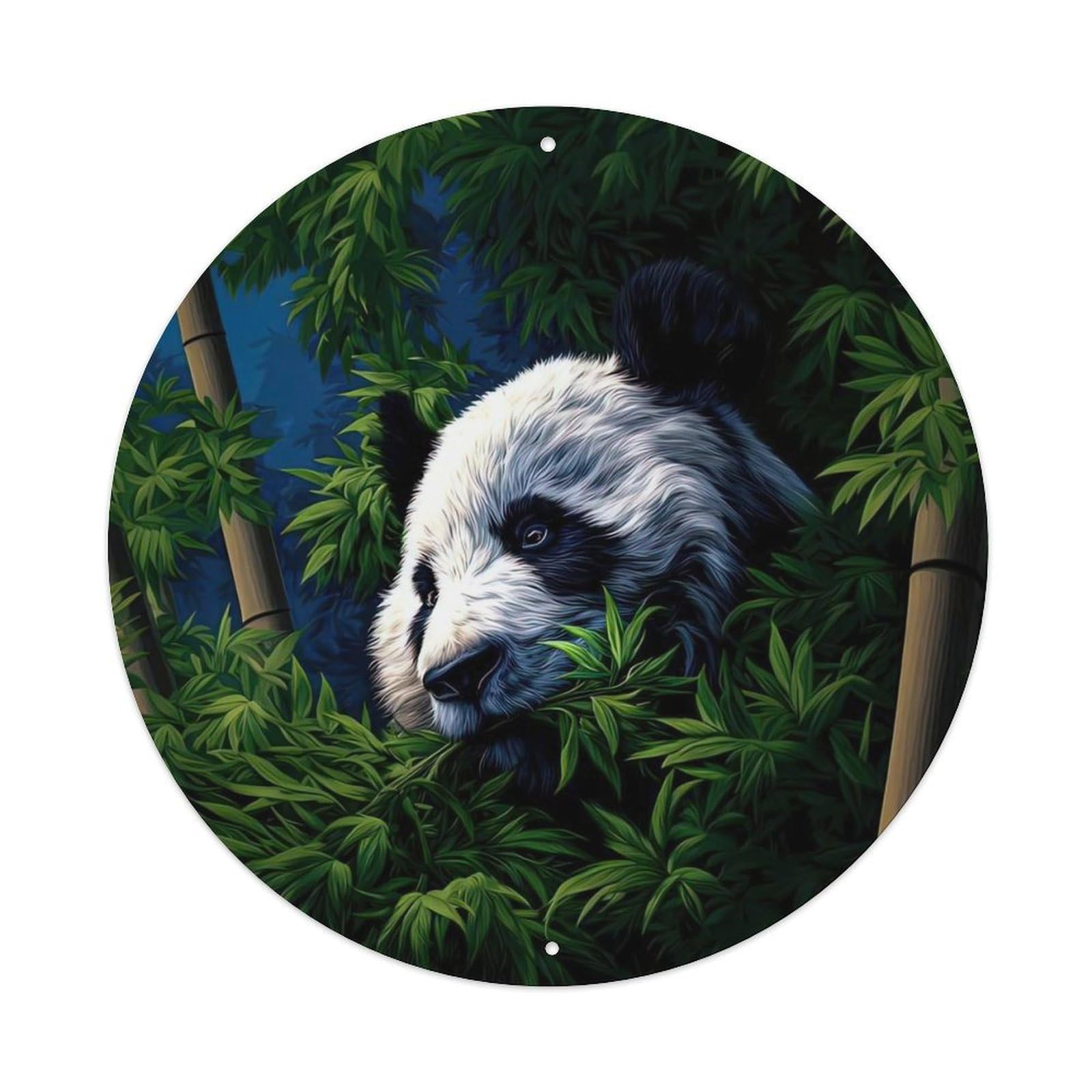 Wildlife Animal Giant Panda Eating Bamboo in Dense Green Forest Vintage Metal Tin Sign Plaque Wall Decor for Cafe, Club Bar, Office, Garden Metal Poster 8x8Inch