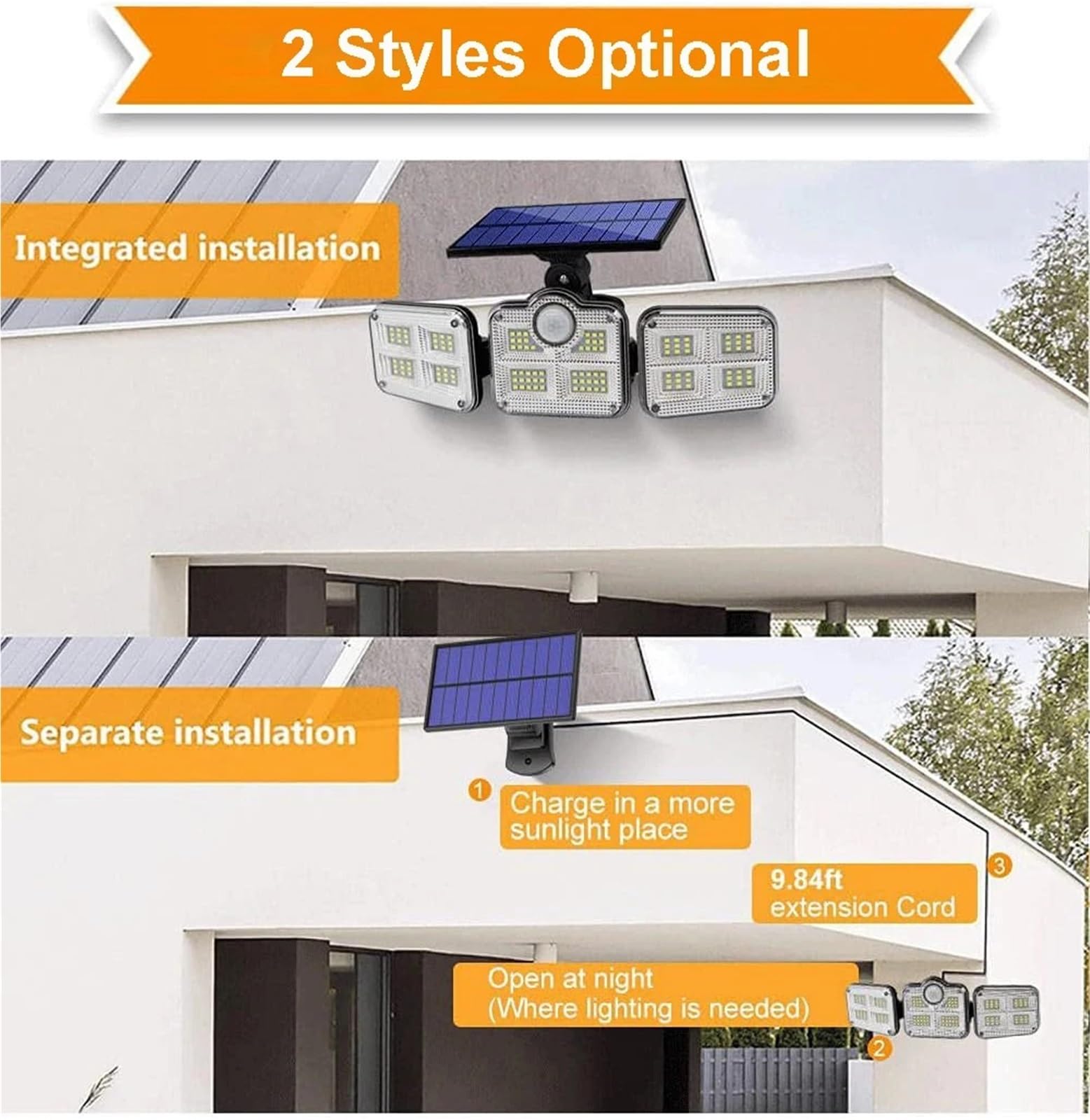 Lampa solarna zewnętrzna lampa zabezpieczająca przed powodzią z pilotem światła słonecznego, lampa ścienna, wodoodporne reflektory, czujnik ruchu, 3 głowice światła uliczne (separacja 138 LED)