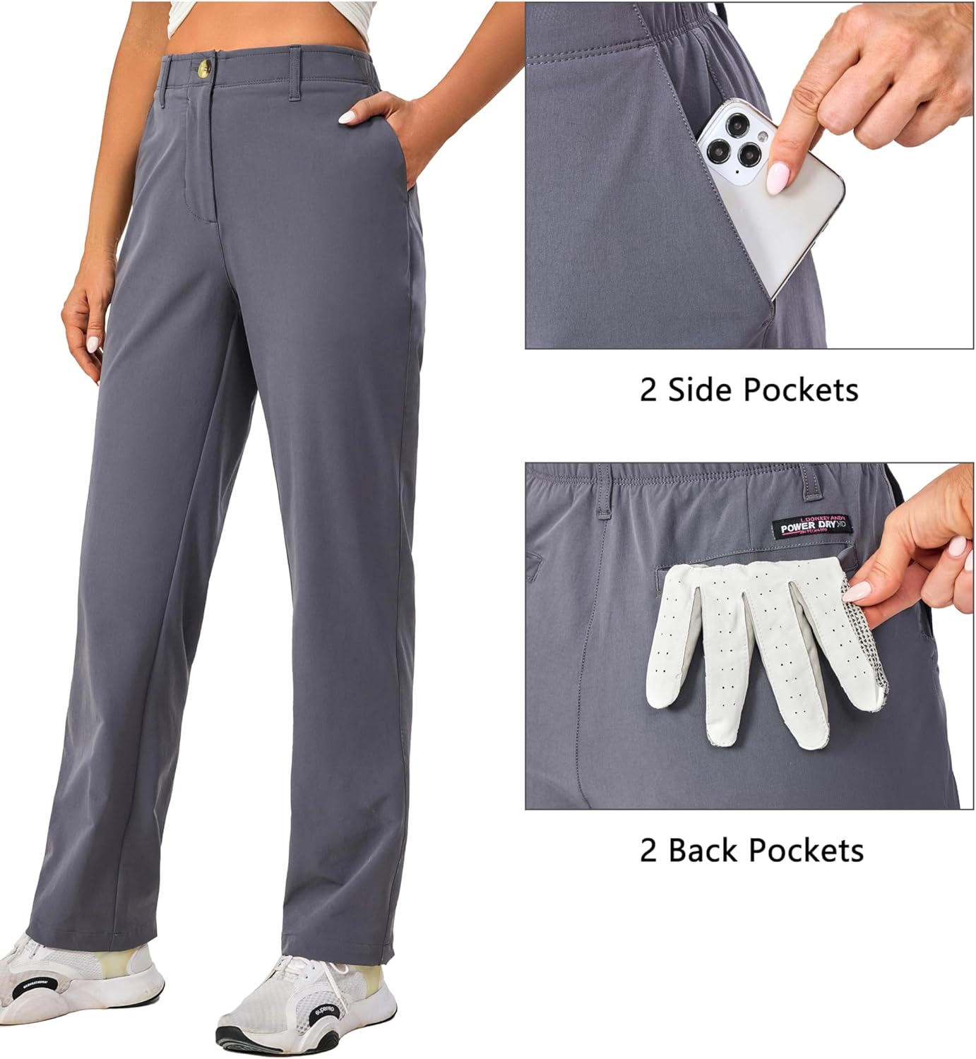 Little Donkey Andy Women's Golf Pants Stretch Quick Dry Business Casual Slacks with Pockets Grey Small - Image 4