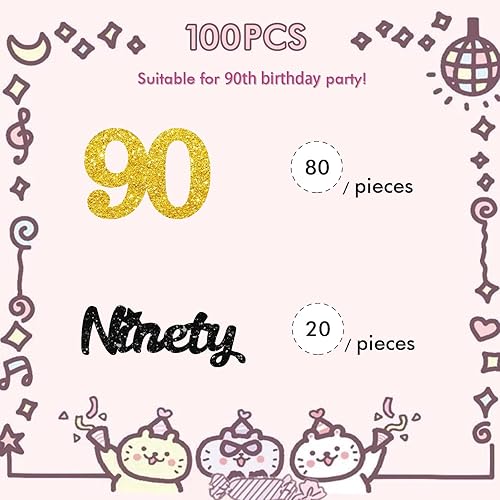 Miniatura 3 de Juego de 100 confeti de feliz cumpleaños 90, dispersión de papel noventa con purpurina dorada, decoraciones de fiesta de cumpleaños 90, decoración
