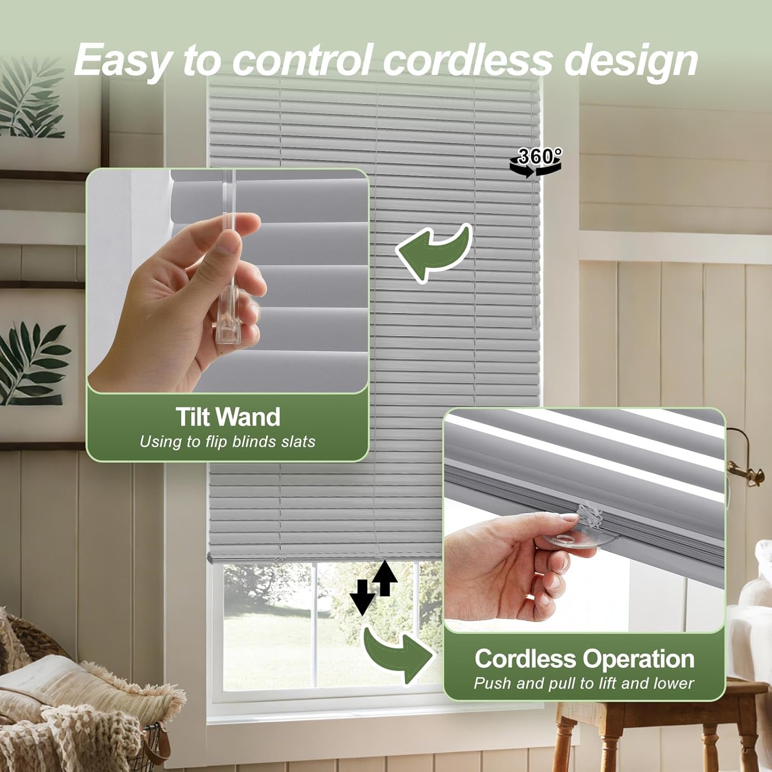 Cordless Aluminum Blind, Custom Size Matte Gray 1" Slat Horizontal Mini Blinds No Drill Blackout Light Filtering Waterproof for Interior Door Window Treatment Decor Home Office