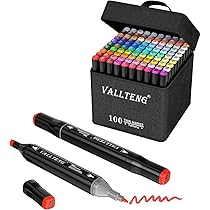 Vallteng Pennarelli ad Alcool 100 Colori,Pennarelli da Disegno Doppia-Punta Pennello e Punta Chisel, Adatti per Sketch, Colorare, Illustrazioni, Disegnare, Anime,Fornito Con Borsa e Supporto
