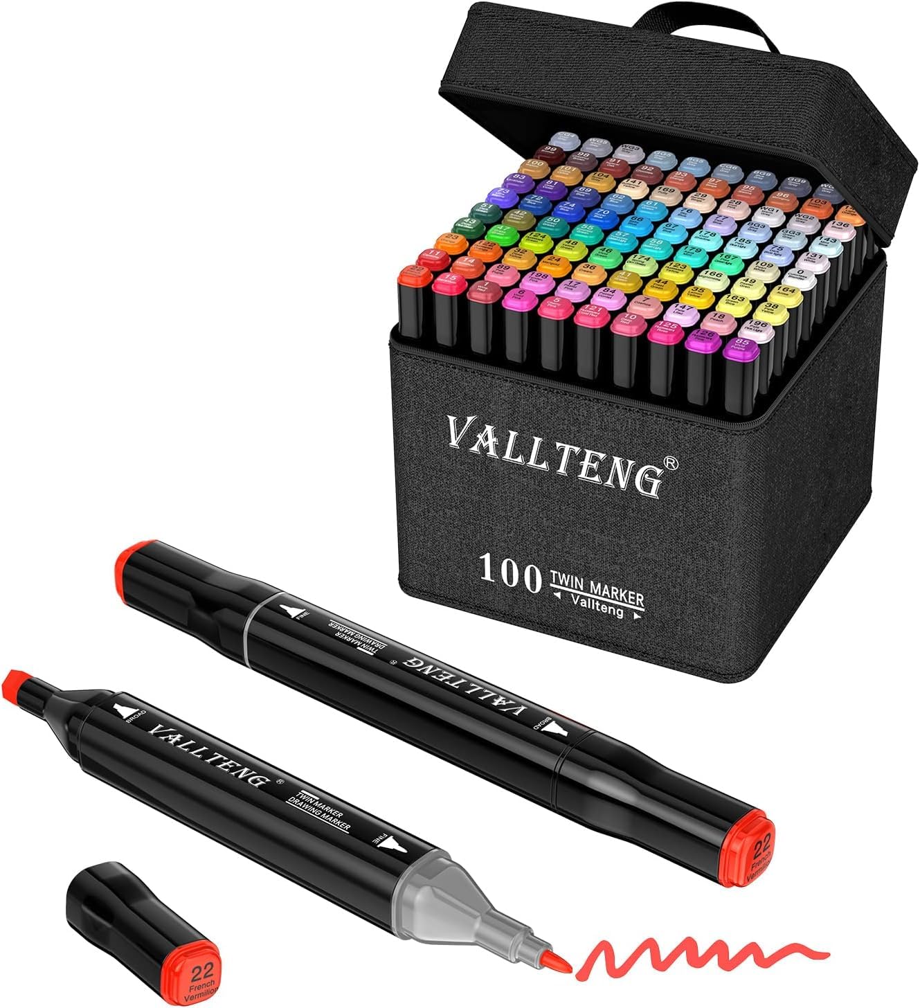 Vallteng Rotulador de 100 Colores,Marcadores Permanentes,Rotuladores Alcohol de Doble Punta para Artistas,Rotuladores Alcohol para Pintura, Dibujo, Diseño, Representación, Cartas, Carteles