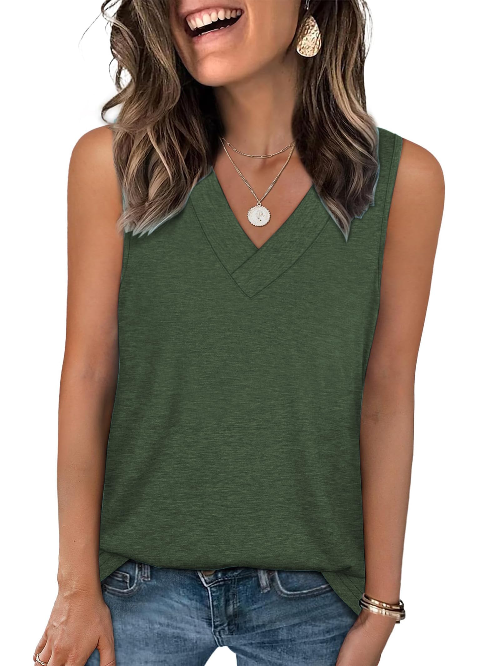 Famulily Damen V-Ausschnitt Tanktop Oberteile Sommer Basic Tops Sport Shirt Ärmellos