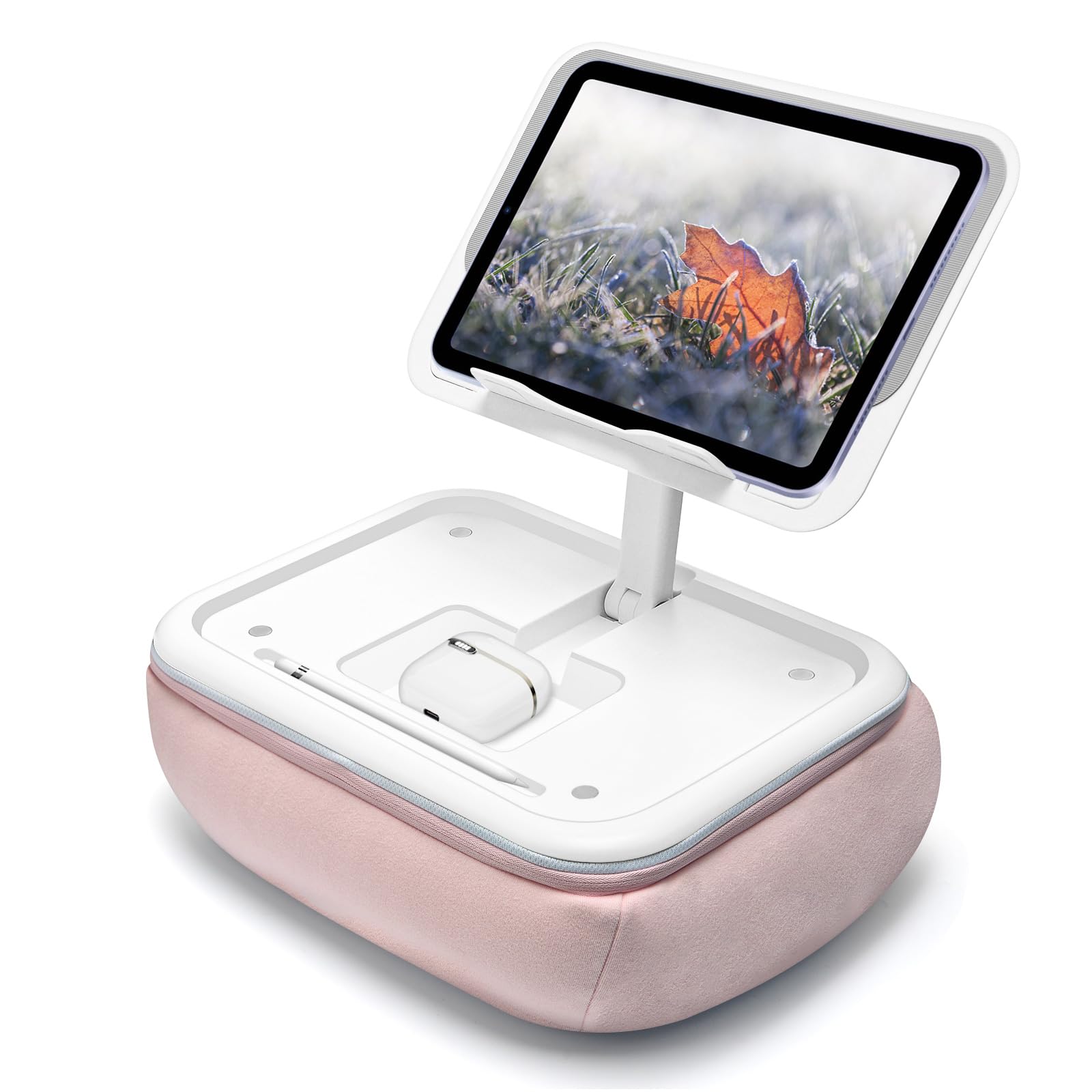 Lap Beanbag Kindle Pillow Stand with Silicone Pad,Angle Adjustable ipad Holder for Bed,Tablet Pillow with Removable Base,Soft Cushion Pillow Stand Compatible with 4.7-13" Kindle,Phone,Tablet,Pink