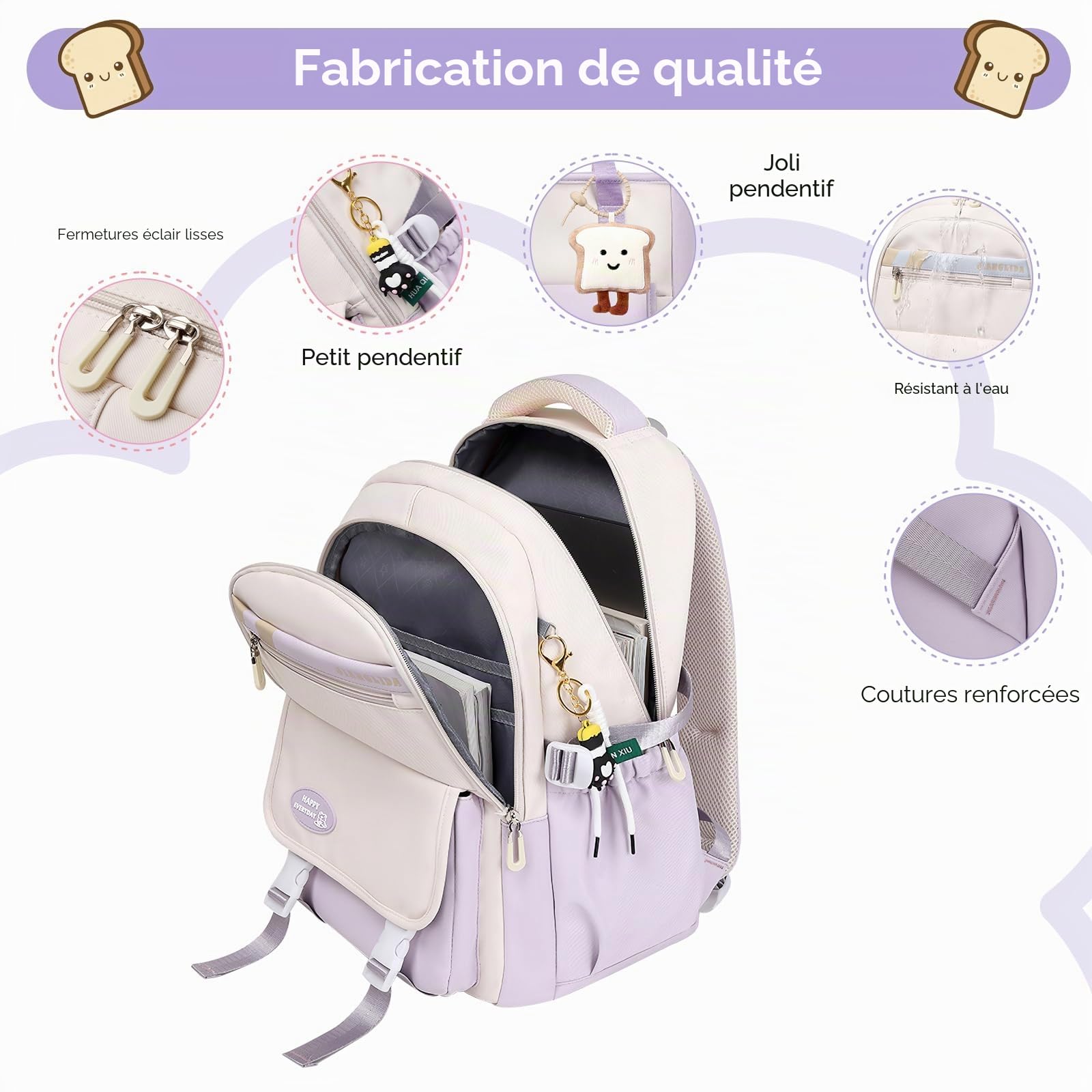Tanou Sac a Dos College Fille Cartable Adolescente, Ensemble de Sacs d'école Filles avec Sac à Bandoulière et Trousse à Crayons, Cartables Scolaires Sac à Dos Décontracté