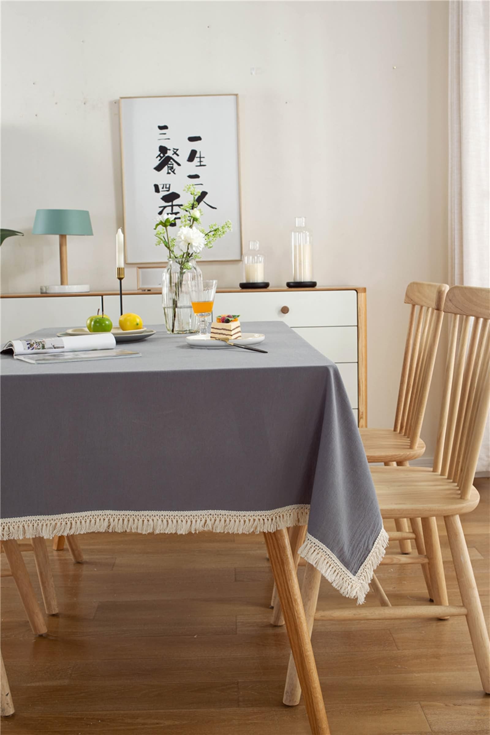 Tovaglia da Cucina Cotone, Tovaglie 140 x 180 cm Tinta unita con nappa Tovaglia per La Decorazione della Casa CucinaGrigio-StyleB