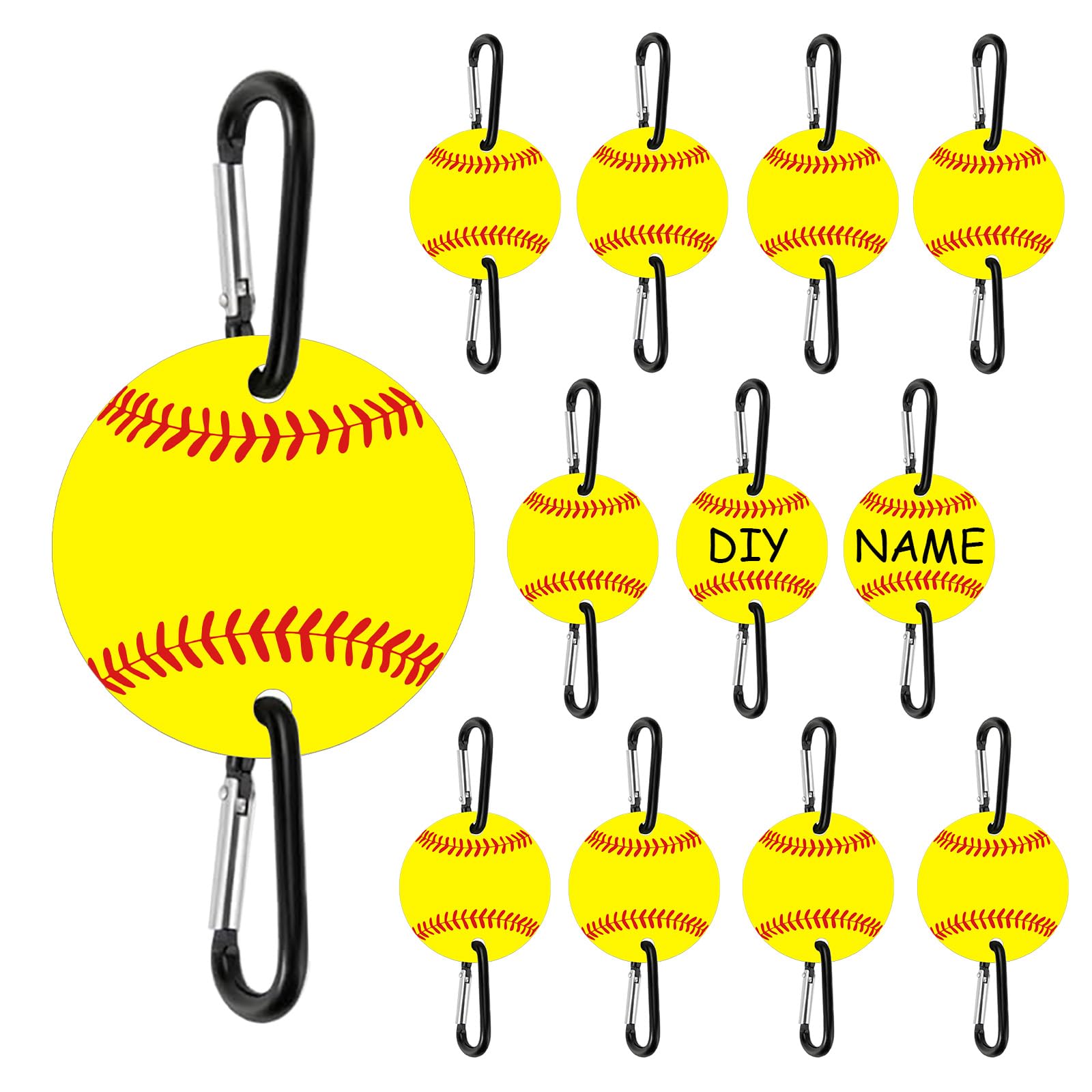 FRUSSONIA 12 Pack Softball Bag Fence Hooks – Thick Fence Clips with Writable Acrylic Plates – Dugout Organizer for Softball Gear, Backpacks, Helmets, Bottles, Team Gifts