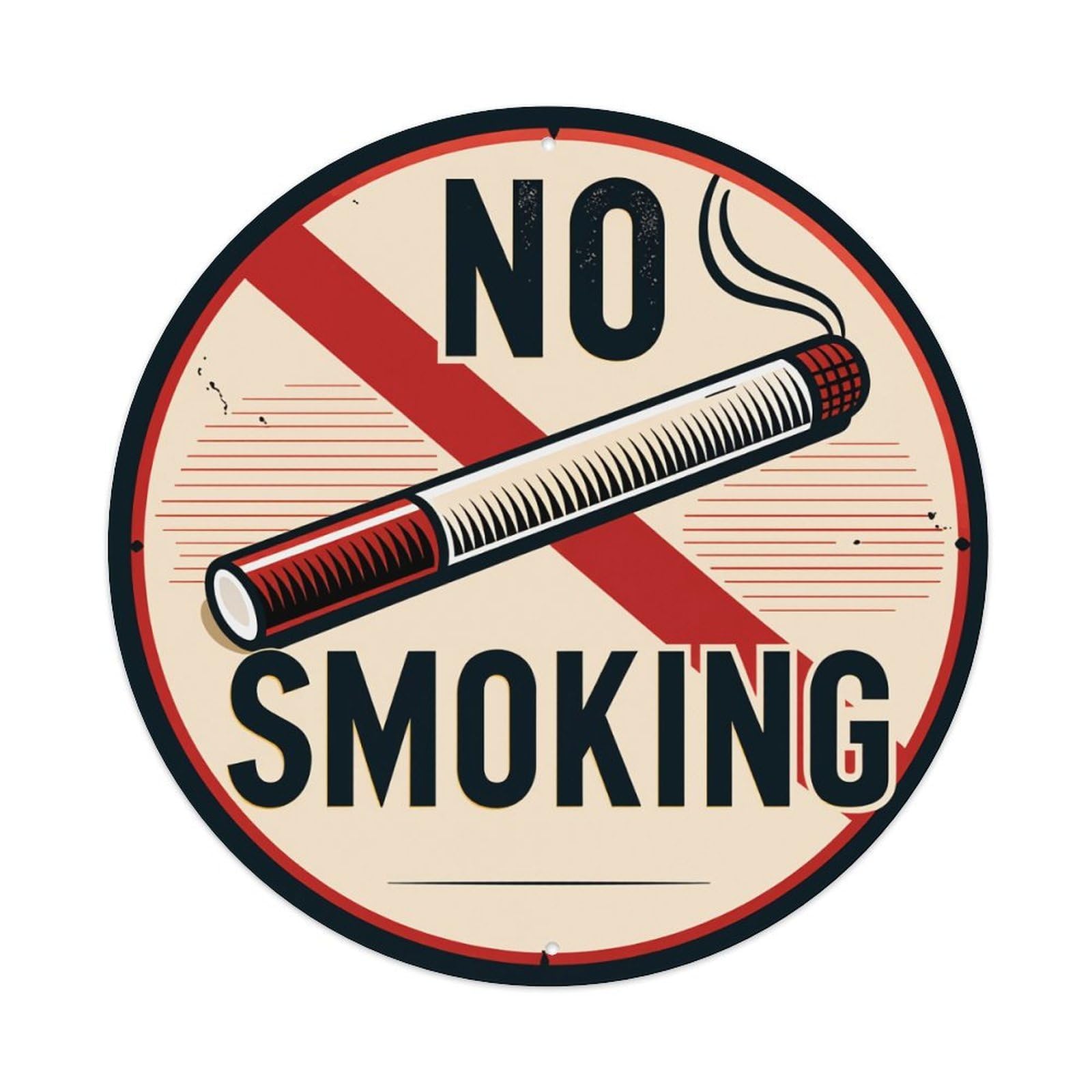 Wmlzdnwr Vintage No Smoking Sign With Cigarette And Red Cross Round Tin Sign,Retro Wall Art,Metal Poster For Home, Bar, Garage, Cafe, Rustic Indoor & Outdoor Decor, 8X8 Inches