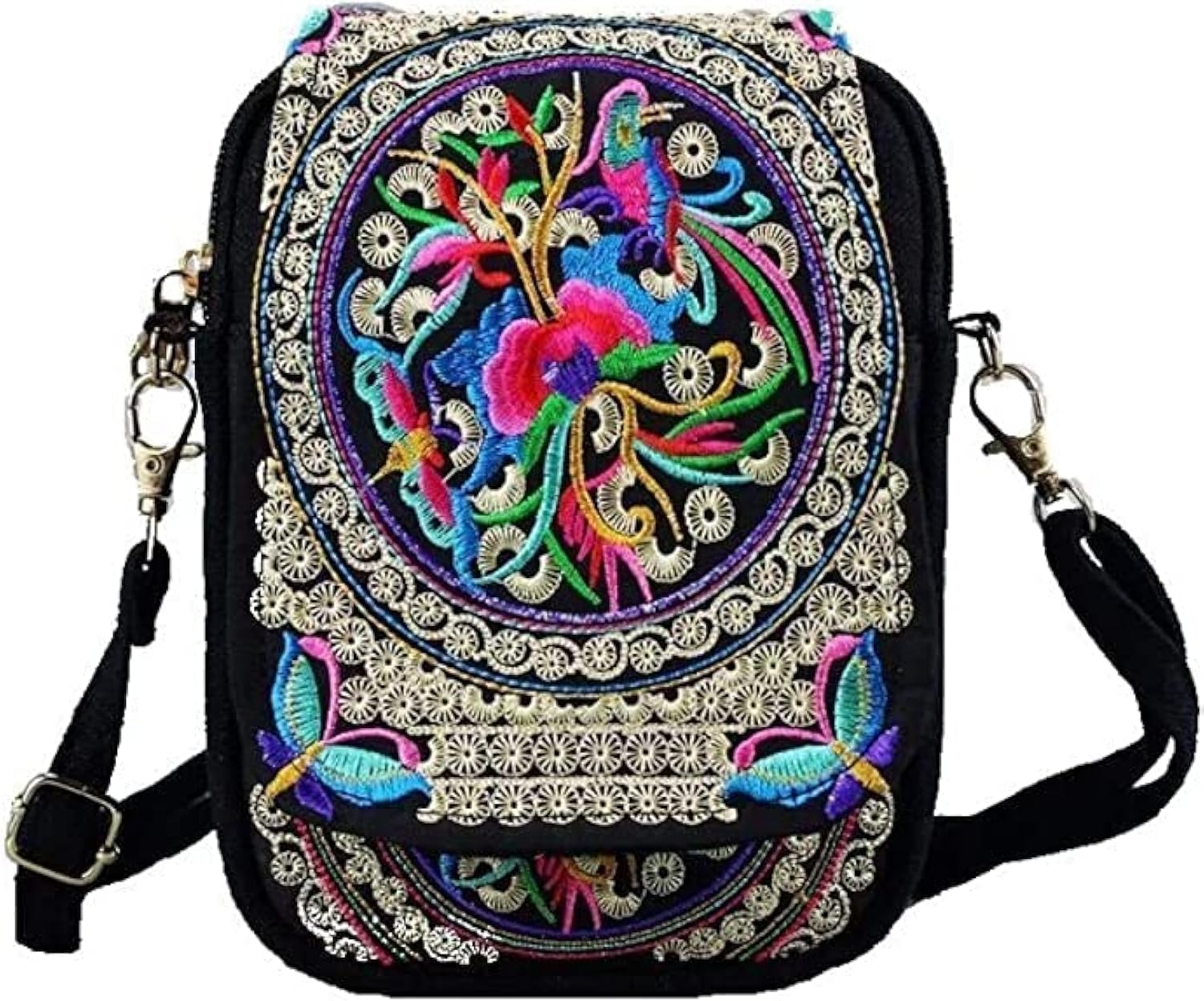 Embroidered Crossbody Bag Boho Ethnic Shoulder Bag Vintage Handmade Women Cellphone Pouch Small Handbag Coin Purse