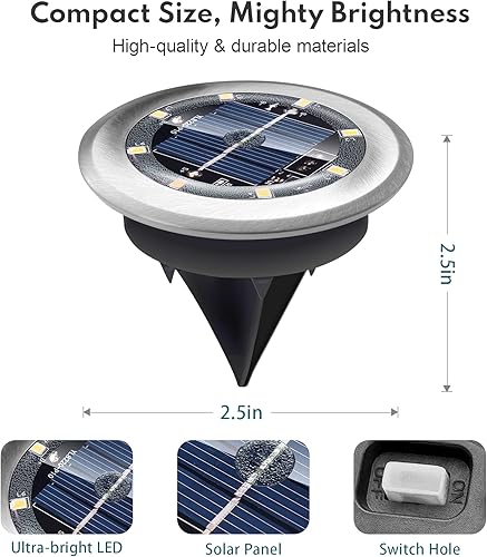 Miniatura 5 de PASAMIC Paquete de 20 luces solares de tierra, 8 luces LED solares impermeables para jardín, luces brillantes para exteriores, iluminación de