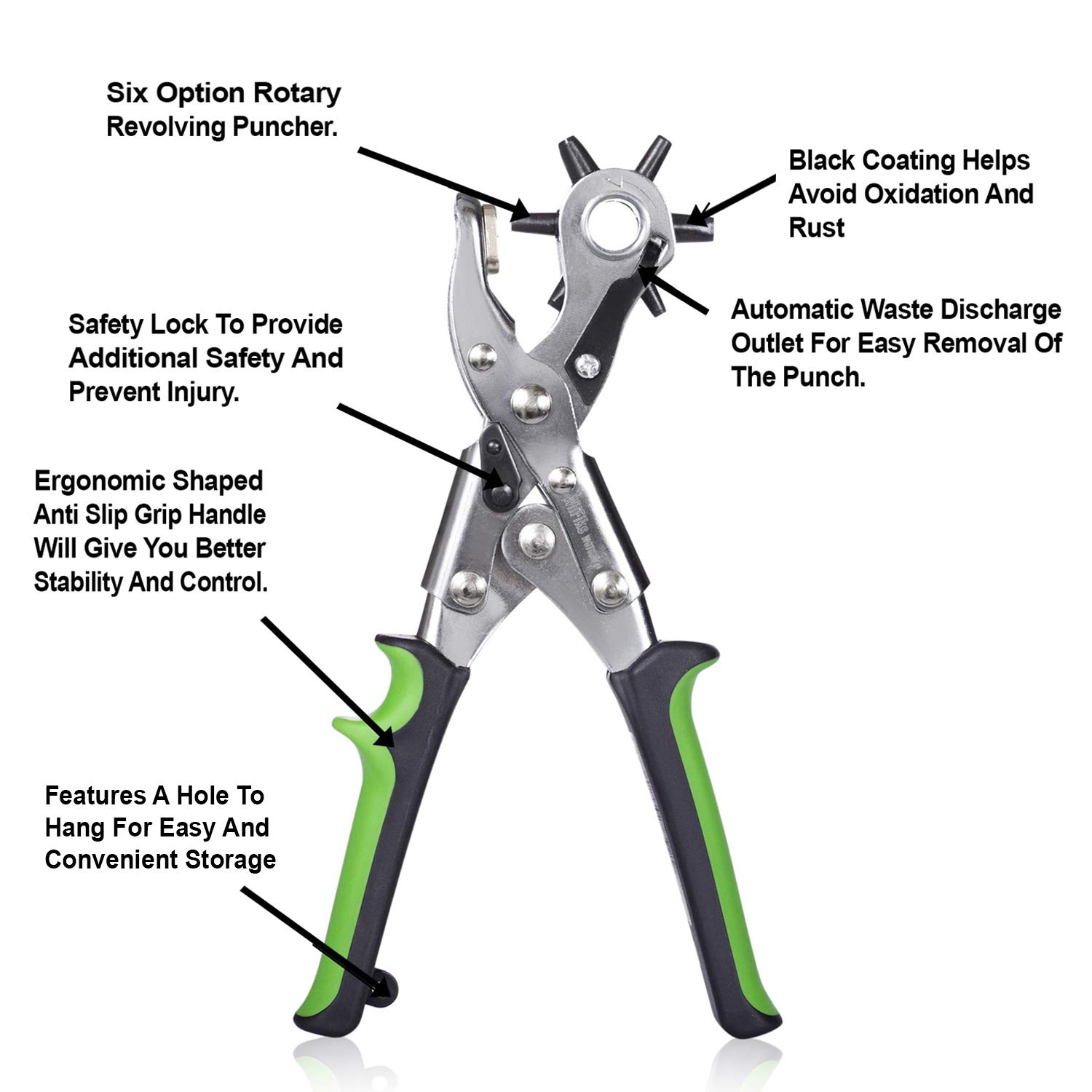 WilFiks Leather Belt Hole Puncher, 6 Hole Sizes Pro Rotary Manual Hand