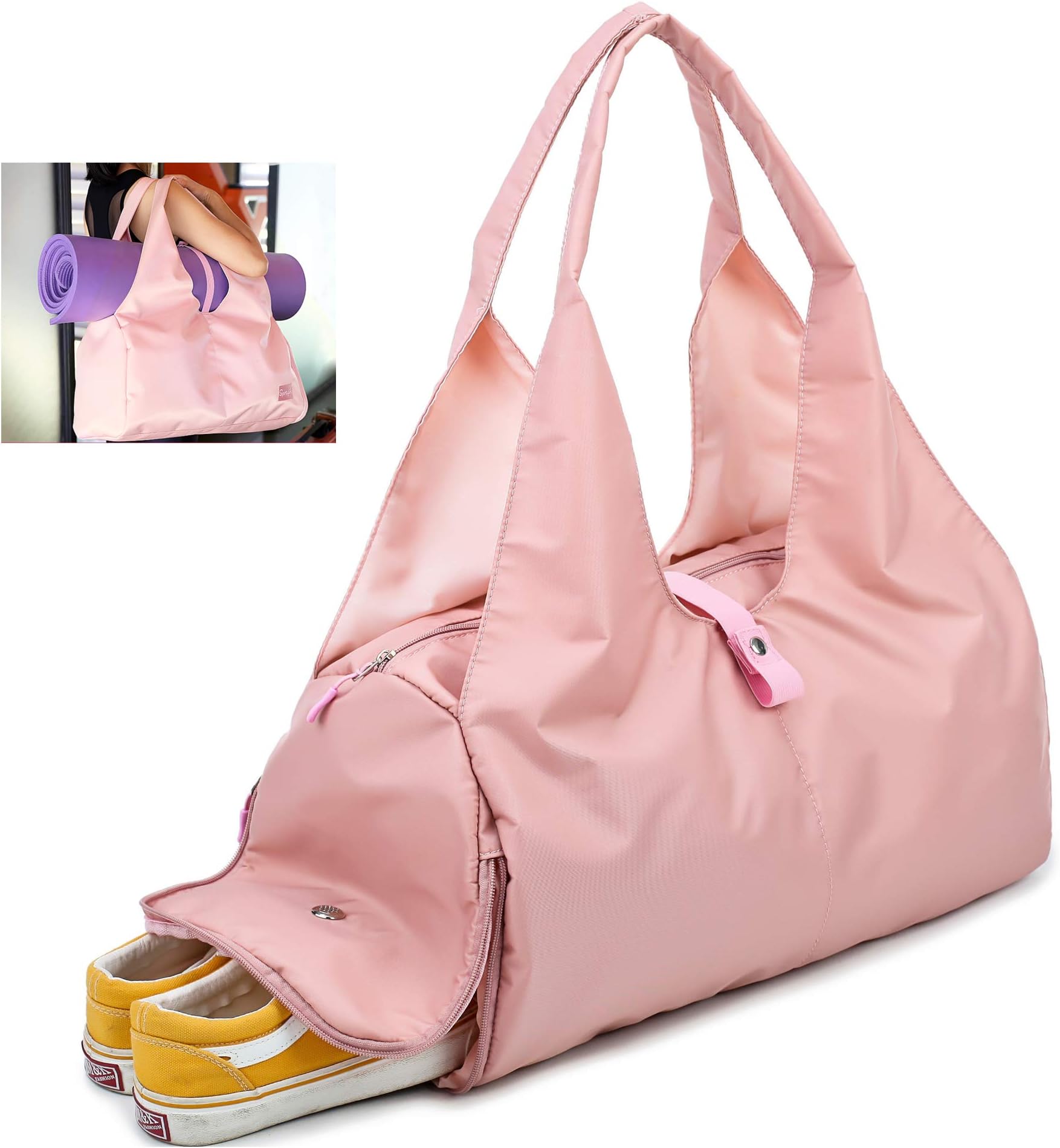 (Pink-Yoga Bag) - Large Yoga Mat Bag and Carriers Yoga Tote Sling Bag, Gym Duffel Fitness Bag with Shoe Compartment for Men Womens