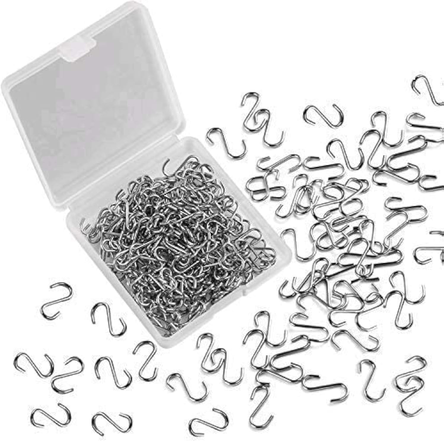 FEBSNOW 250pcs 0.55 Inch Ornament Mini S Hooks Latch Connectors Small Metal S-Shaped Wire Hook Kits for DIY Crafts with Storage Box Ornament Hangers for Halloween Christmas Tree Decoration
