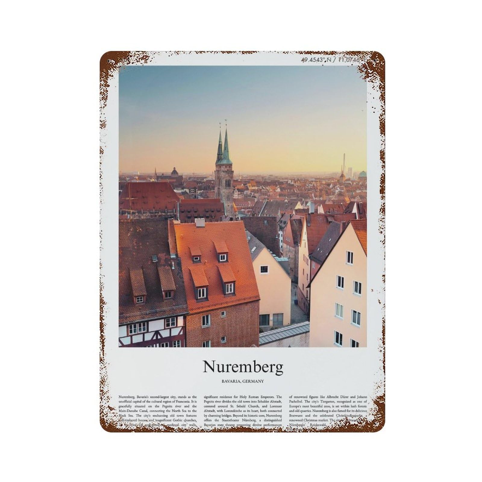 xiaoxiaoshen Nuremberg Bavaria, Germany City Scenery Wall Decor Art Metal Tin Poster Modern Home Decor Art Home Bar Shop Decorations Vintage Sign 40x30cm