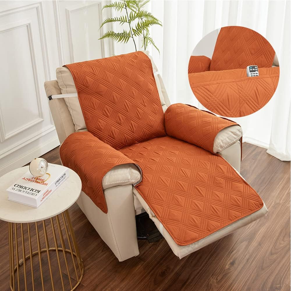 Recliner Covers for Electric Chair 1 Seater, Recliner Chair Slipcover for Armchairs with Pockets, Furniture Protector Sofa Covers for Living Room (Orange)