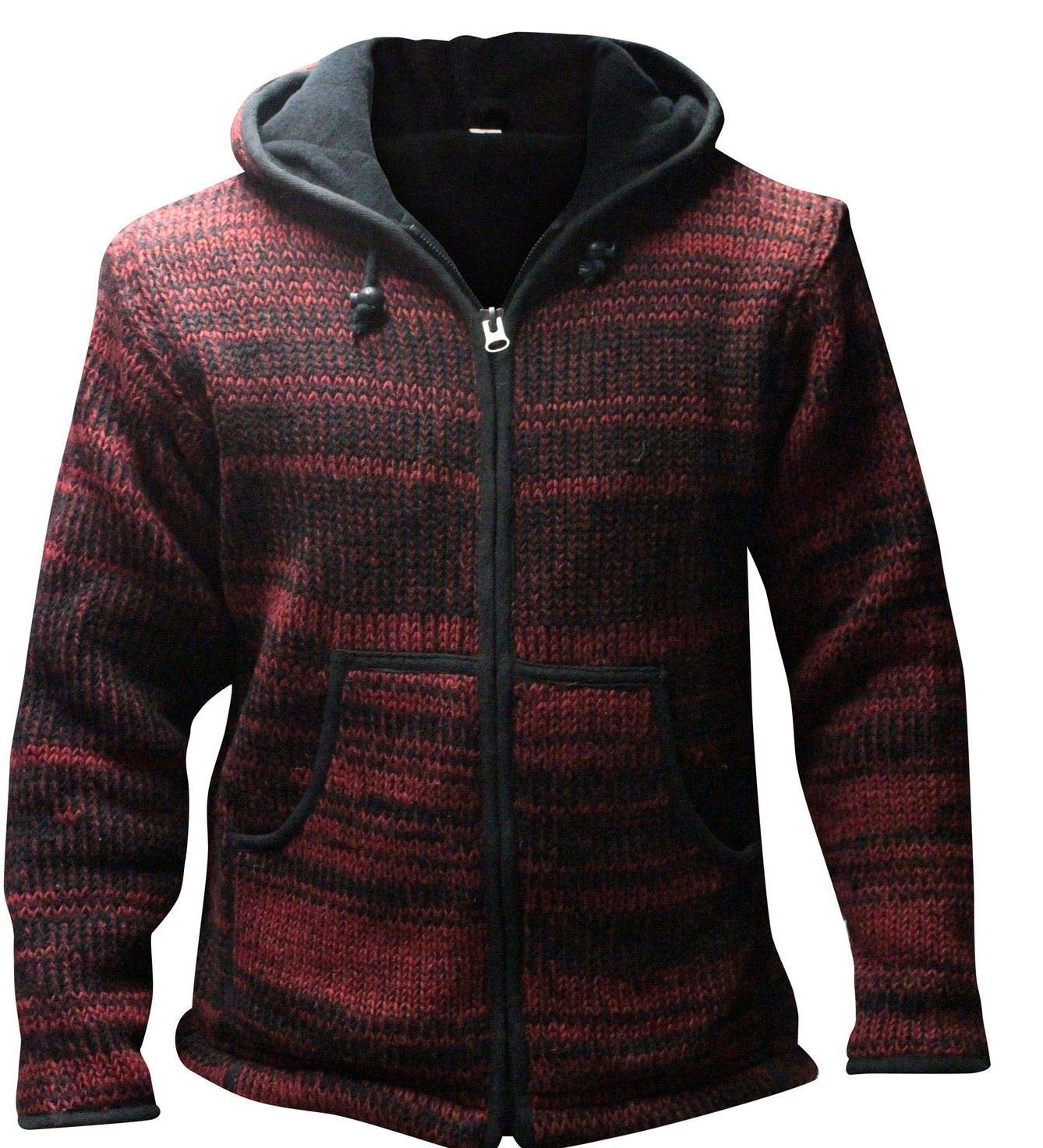 Shopoholic Fashion Men's Maroon Tie Dye Festival Hooded Woolen Hippy Jacket(S, )