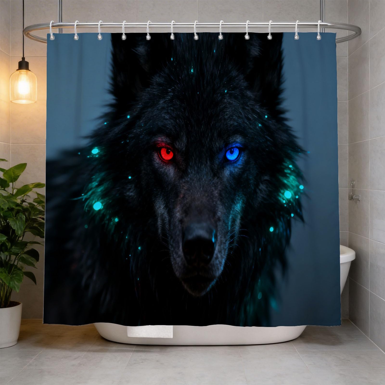 Hongduo 3D Wolf Pattern Shower Curtain for Stalls Bathtubs Simple Bathroom Decor Shower Curtain Set Polyester Fabric Waterproof 200x200cm/79X79 Inch with Hooks