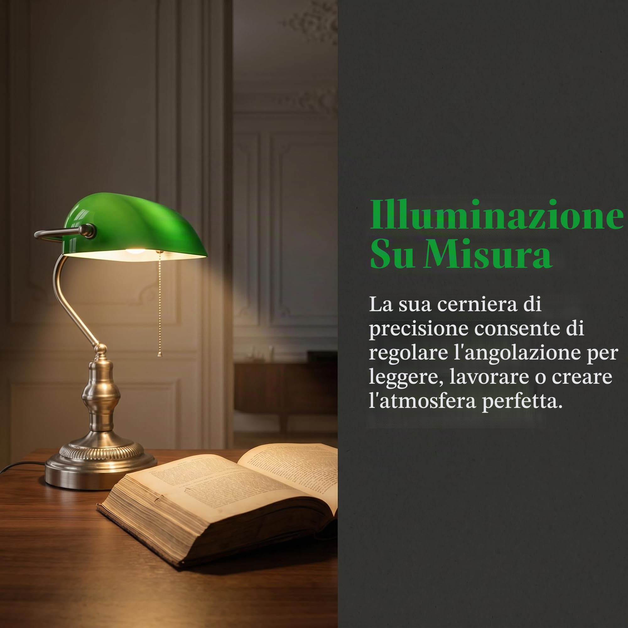 BARCELONA LED - Lampada da tavolo vintage "BANQUERO" con paralume in vetro verde - Base in nichel - Lampada da scrivania classica per ufficio e studio - Attacco E27