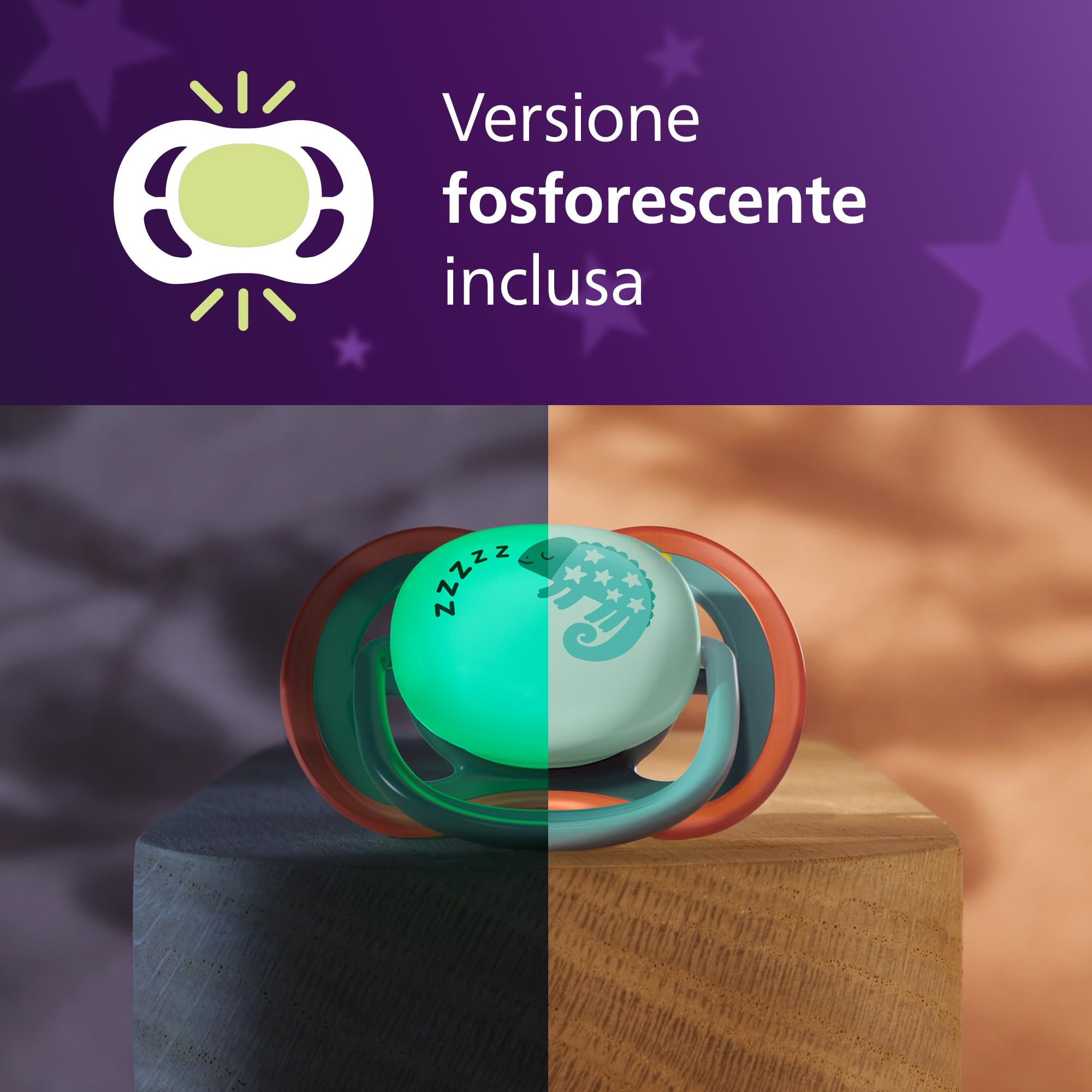 Philips Avent Ultra Air Day & Night Ciuccio - Design ortodontico, per neonati 6-18 mesi, modello fluorescente, tettarella simmetrica in morbido silicone, senza BPA, confezione da 4, SCF087/27