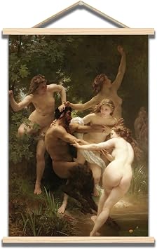 OKRA William Adolphe Bouguereau Wooden hanging poster - Nymphs and Satyrs poster - Greek Mythology Art Canvas Wall Decor - World Famous Painting Poster -Bedroom Bathroom Living Room Wall Decor