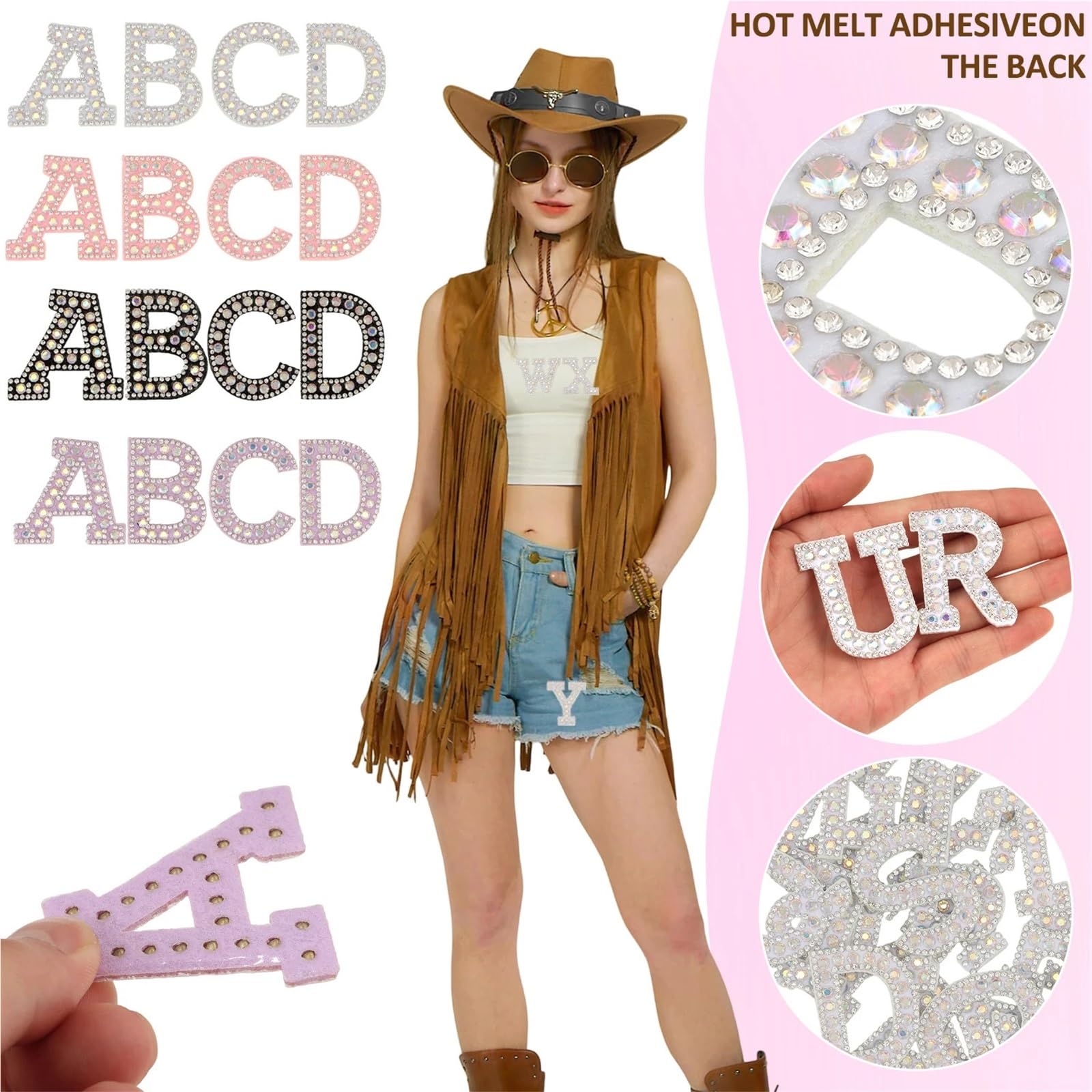 Aufnäher zum Aufbügeln für Kleidung, 2 Sets mit Buchstaben A-Z, englische Buchstaben, Glitzer, Perlen, Strass, Reparatur, bestickte Applikationen, Aufnäher für selbstgemachte Kleidung, Taschen, Hüte