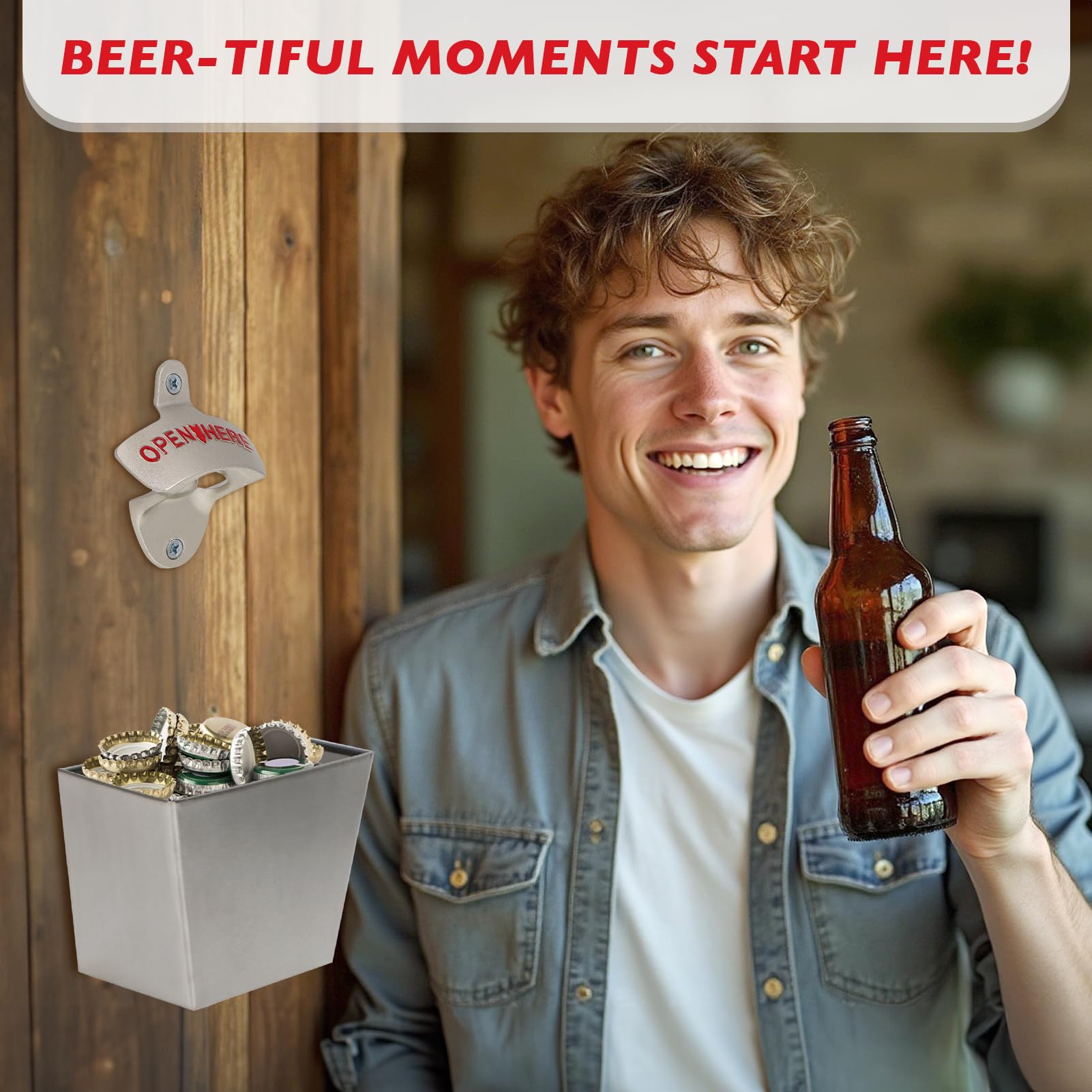 Kilofly - Abrebotellas de cerveza de pared para exterior Destapador de Cerveza