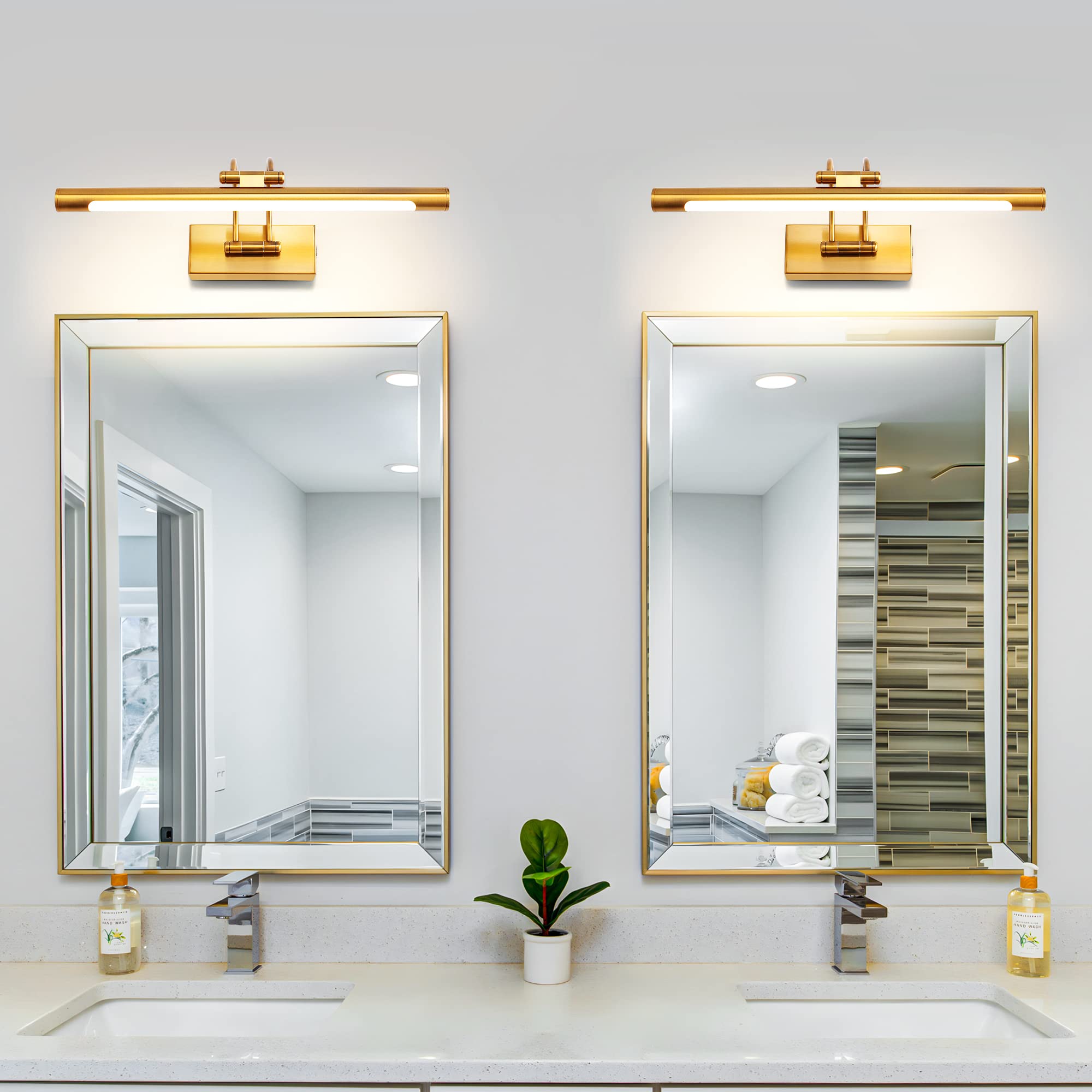 MantoLite LED Regulable Lámparas de Pared 10W,40CM Interior Iluminación para cuadros y expositores Cabeza Giratoria Lectura Lámpara,Latón Mate Baño Espejo Apliques de Pared 3000K/4000K/6000K
