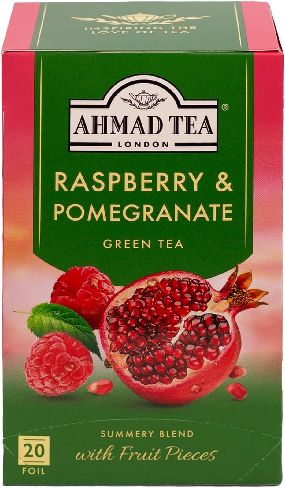 Ahmad Tea Raspberry & Pomegranate Green Tea, 20 Teabags
