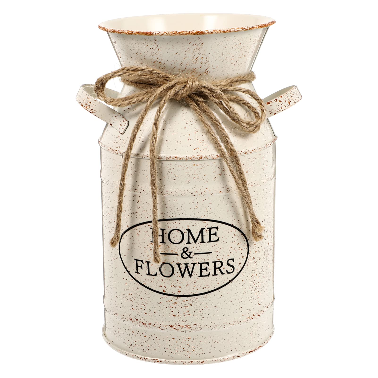 VICASKY Jarrón de flores vintage, rústico, jarra de leche, maceta Shabby Chic estilo francés, jarrón de metal, cubo de flores con asa, para casa, oficina, balcón, decoración, color beige