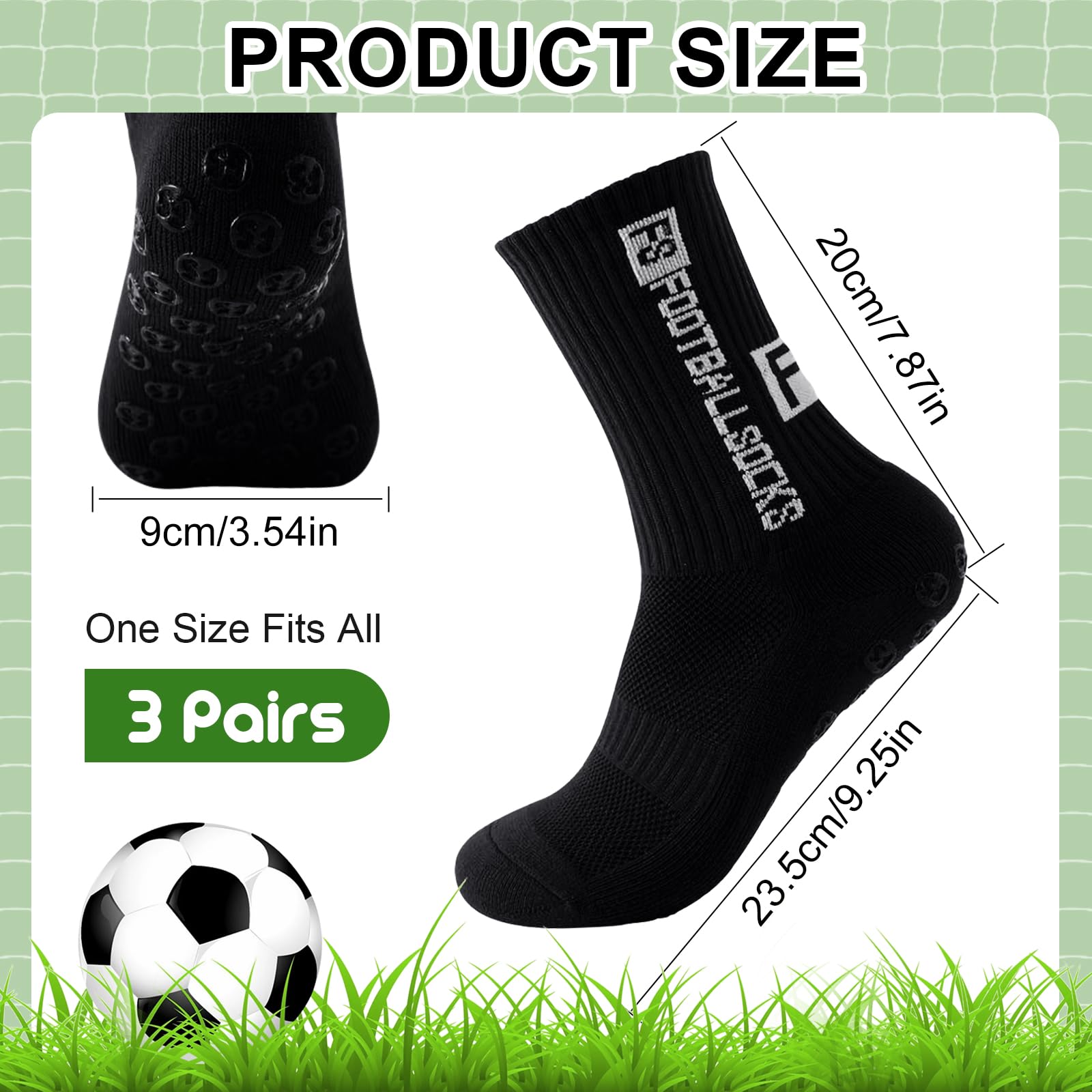Yanrunce Lot de 3 paires de chaussettes de football antidérapantes pour homme, femme et enfant - Tailles 39-46 - Chaussettes de football antidérapantes pour football, basketball, course, respirantes - 4