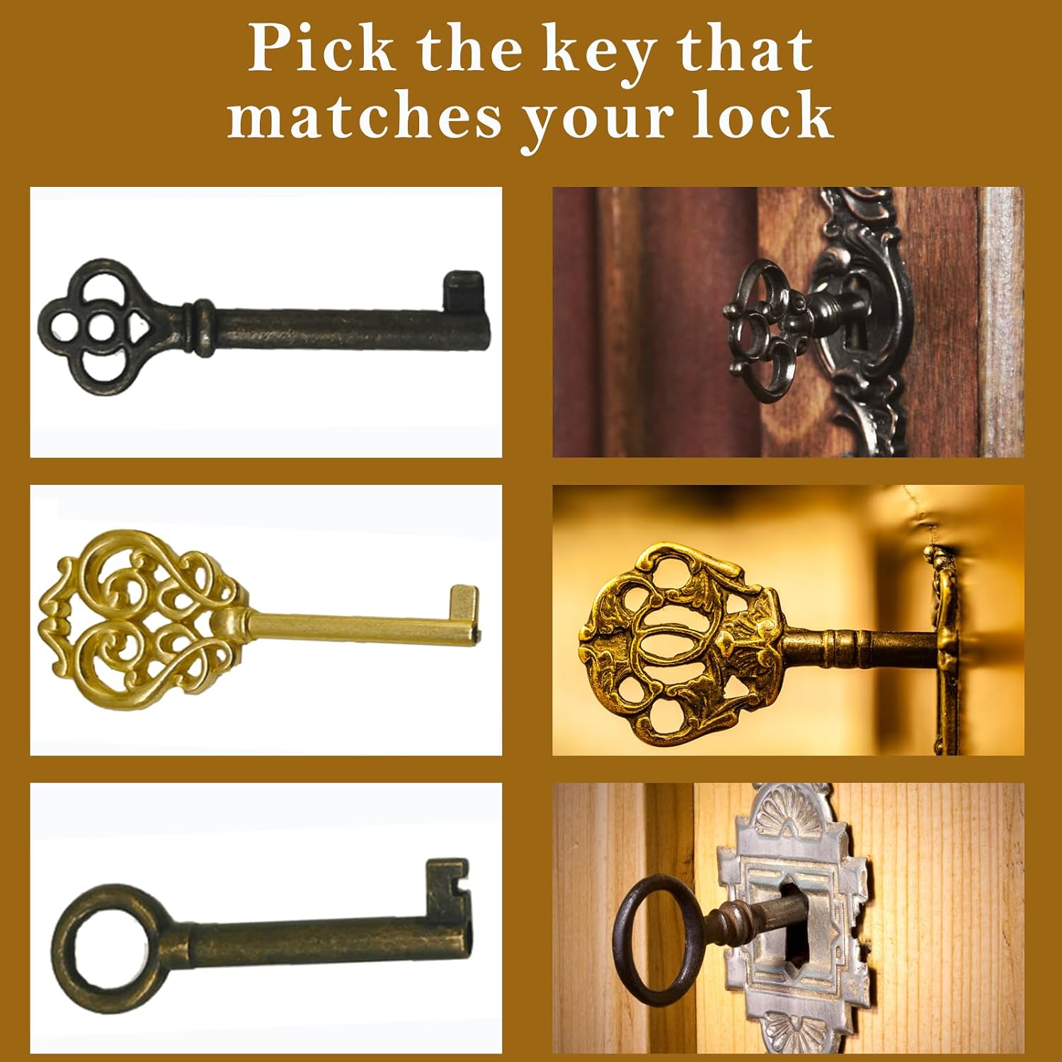 Universal Skeleton Keys Replacement, 19Pcs Hollow Barrel Skeleton Key Set for Vintage Old Furniture, Antique Furniture, Cabinet Doors, Grandfather Clocks, Old Style Cabinets or Doors