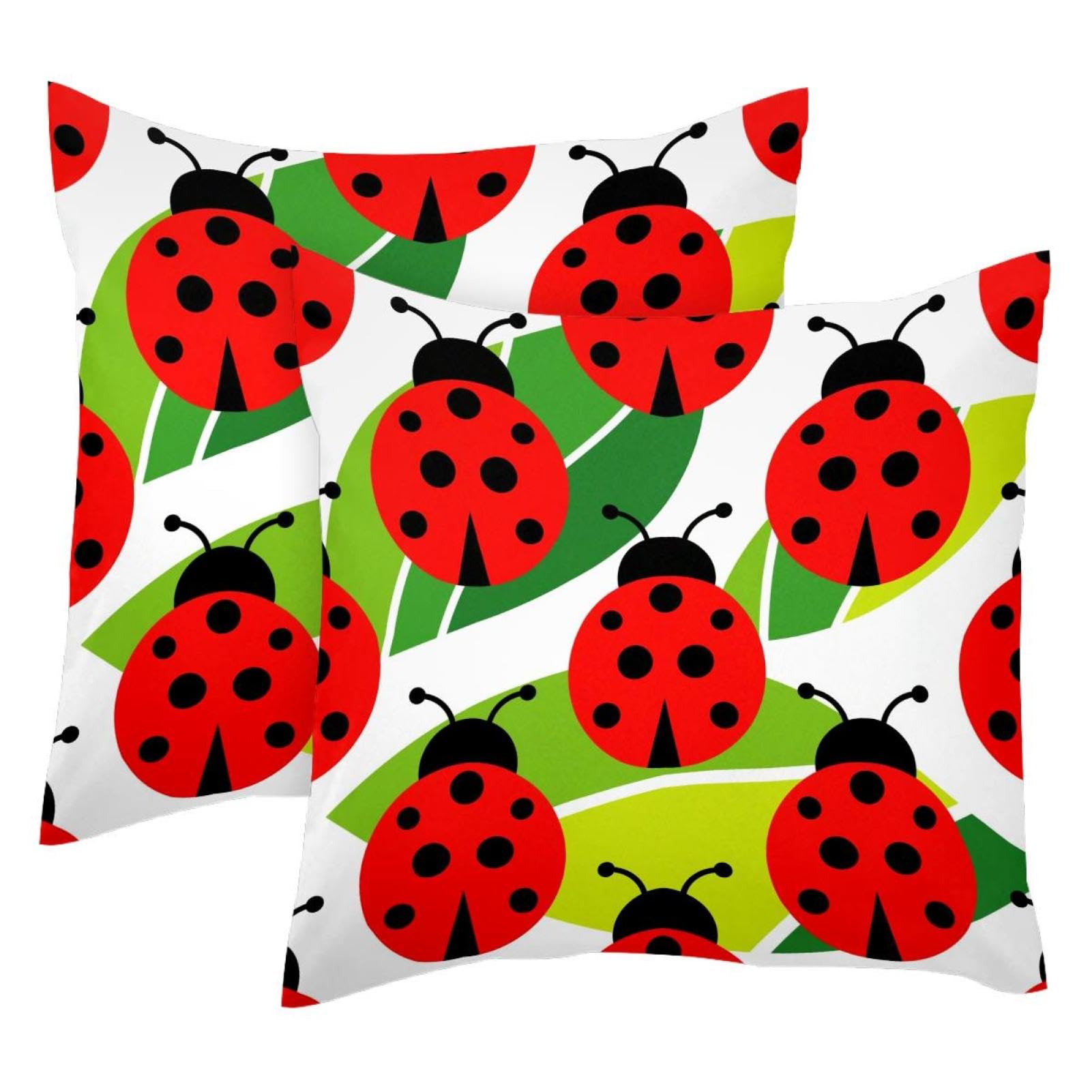 Housse de coussin coccinelle verte carrée 45x45 cm lot de 2 taies décoratives imprimées