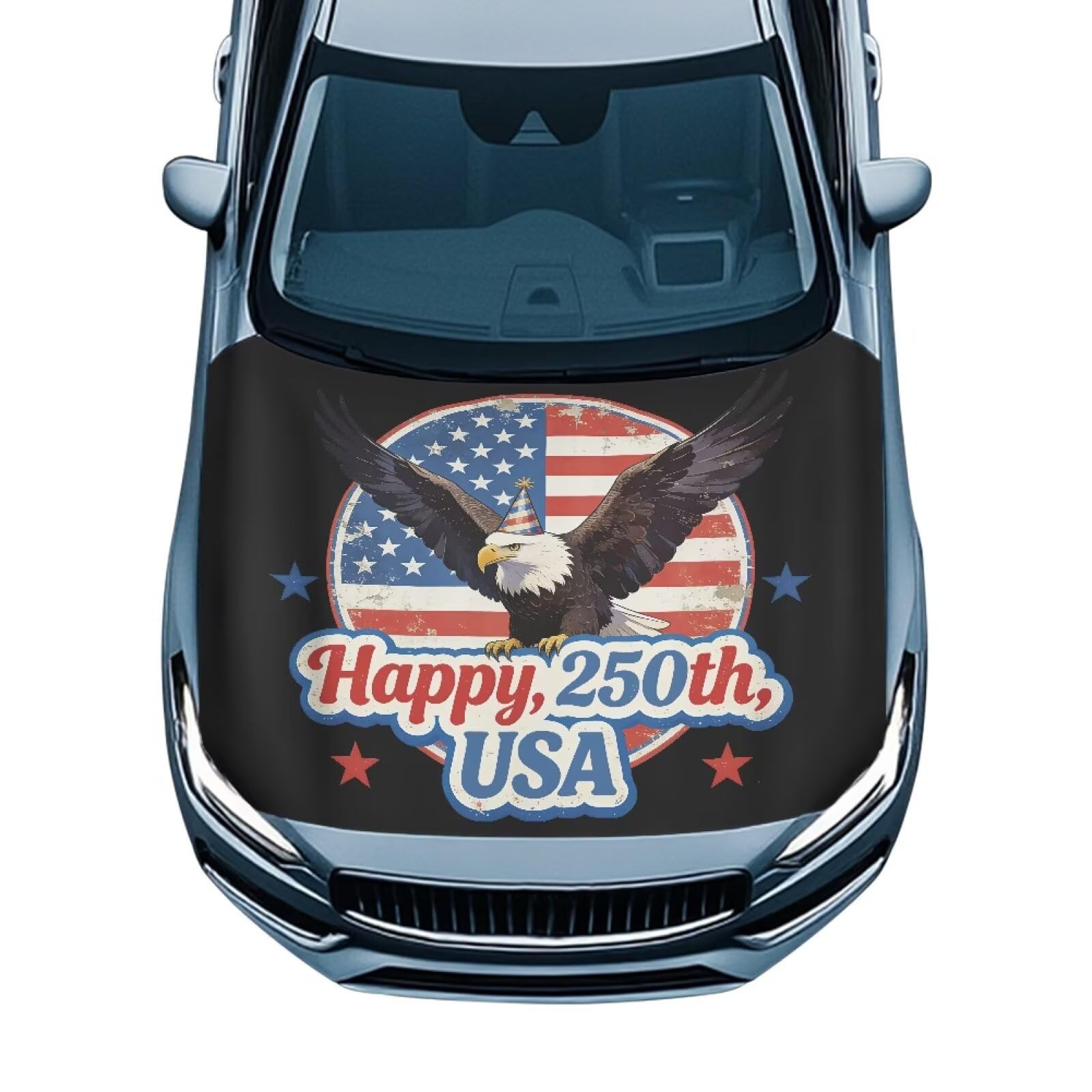 Happy 250th USA Hood Covers for Cars Eagle Car Front Hood Cover with Elastic Band Fashion Car Bonnet Banner UV Resistance Engine Cover Vehicle Decoration Auto Accessory