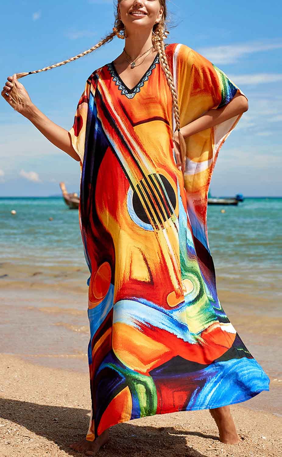 Damen Sommerkleid Strandkleid Kaftan Kleid Lange Bikini Cover Up Sommer Badeanzug Boho Strandponcho Sarong Pareo Elegant Freizeitkleid Nachtwäsche