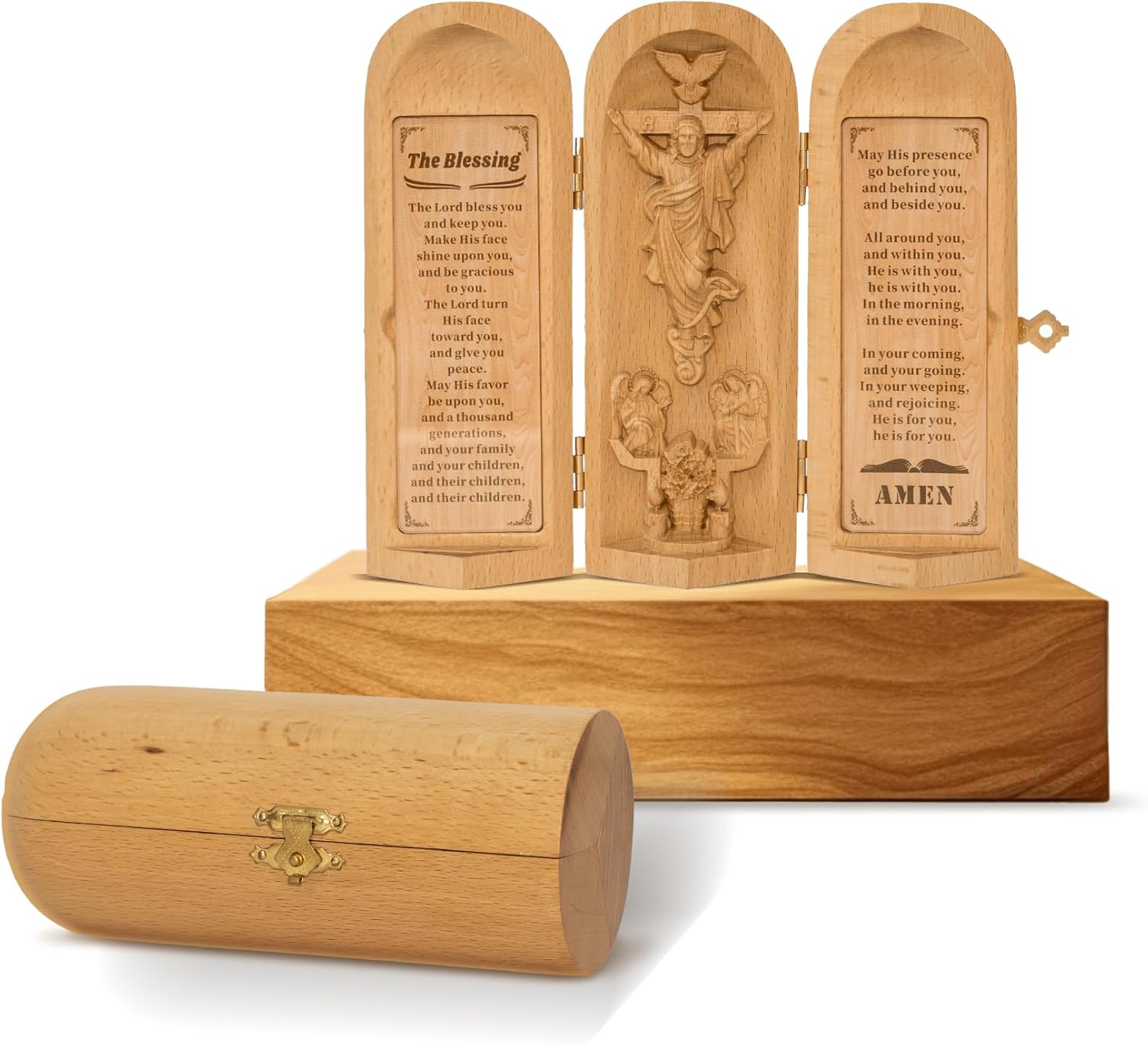 Jesus Wooden Statue - Cross My Heart Serenity Prayer Wall Art - Catholic Decor Gifts - Bible Book Home Table Shelf Room Decor - Gift for Mom(The Blessing)