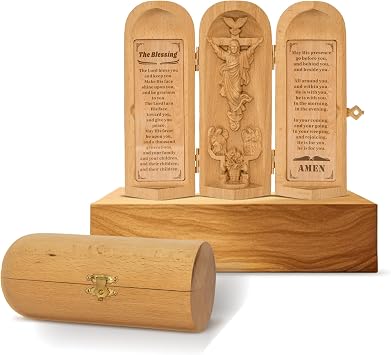 Jesus Wooden Statue - Cross My Heart Serenity Prayer Wall Art - Catholic Decor Gifts - Bible Book Home Table Shelf Room Decor - Gift for MomThe Blessing